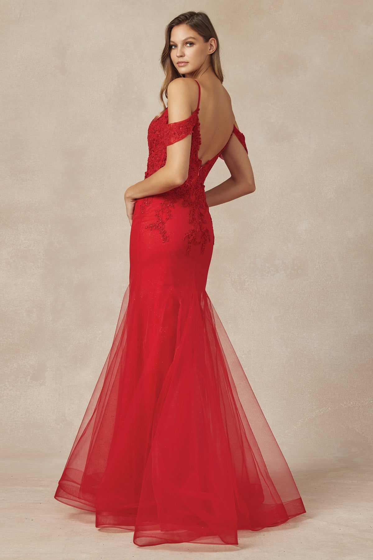 Embroidered Lace Off Shoulder Mermaid Open Back Long Prom Dress JT281-Prom Dress-smcfashion.com