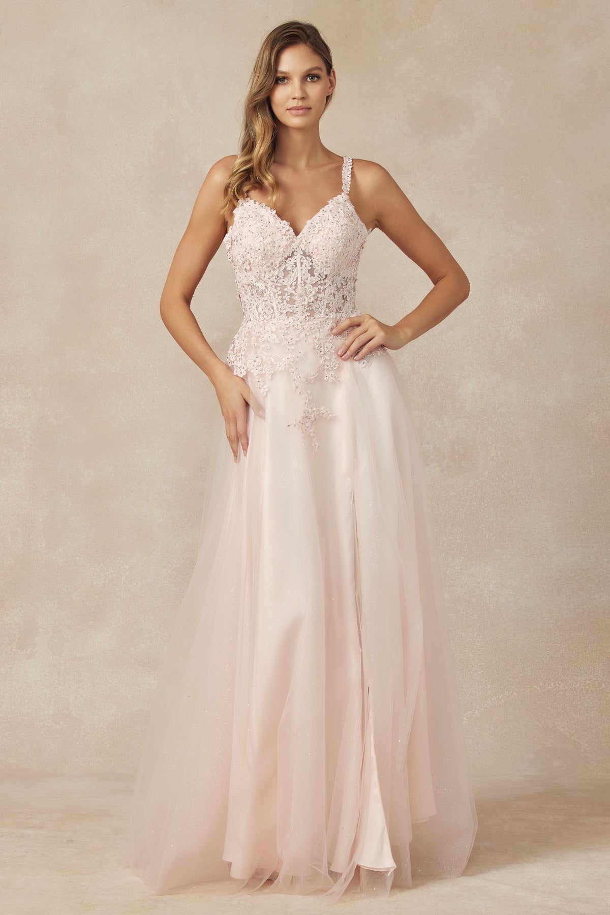 Embellished Beads Embroidered Bodice Tulle Skirt Long Prom Dress JT283-Prom Dress-smcfashion.com