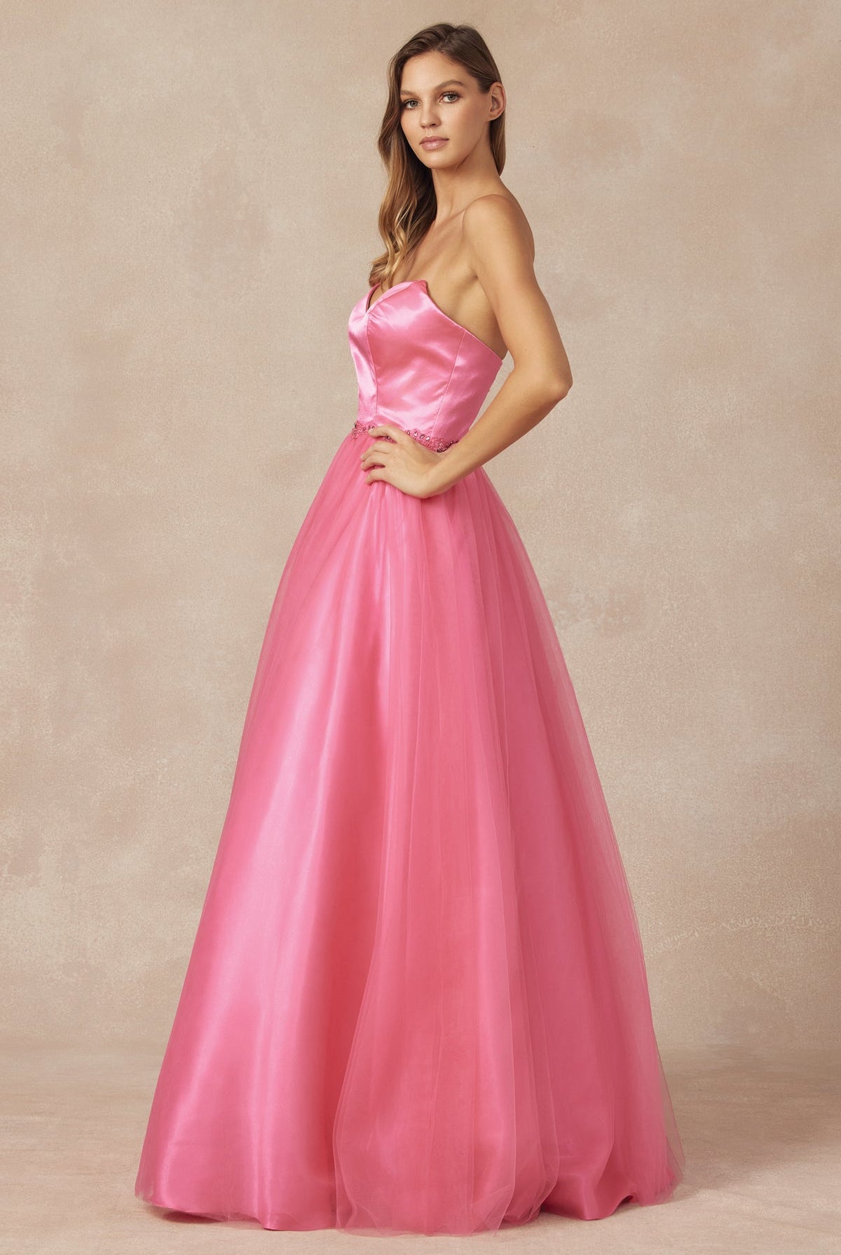 Strapless Sweetheart A-Line Tulle Skirt Long Prom Dress JT265-Prom Dress-smcfashion.com