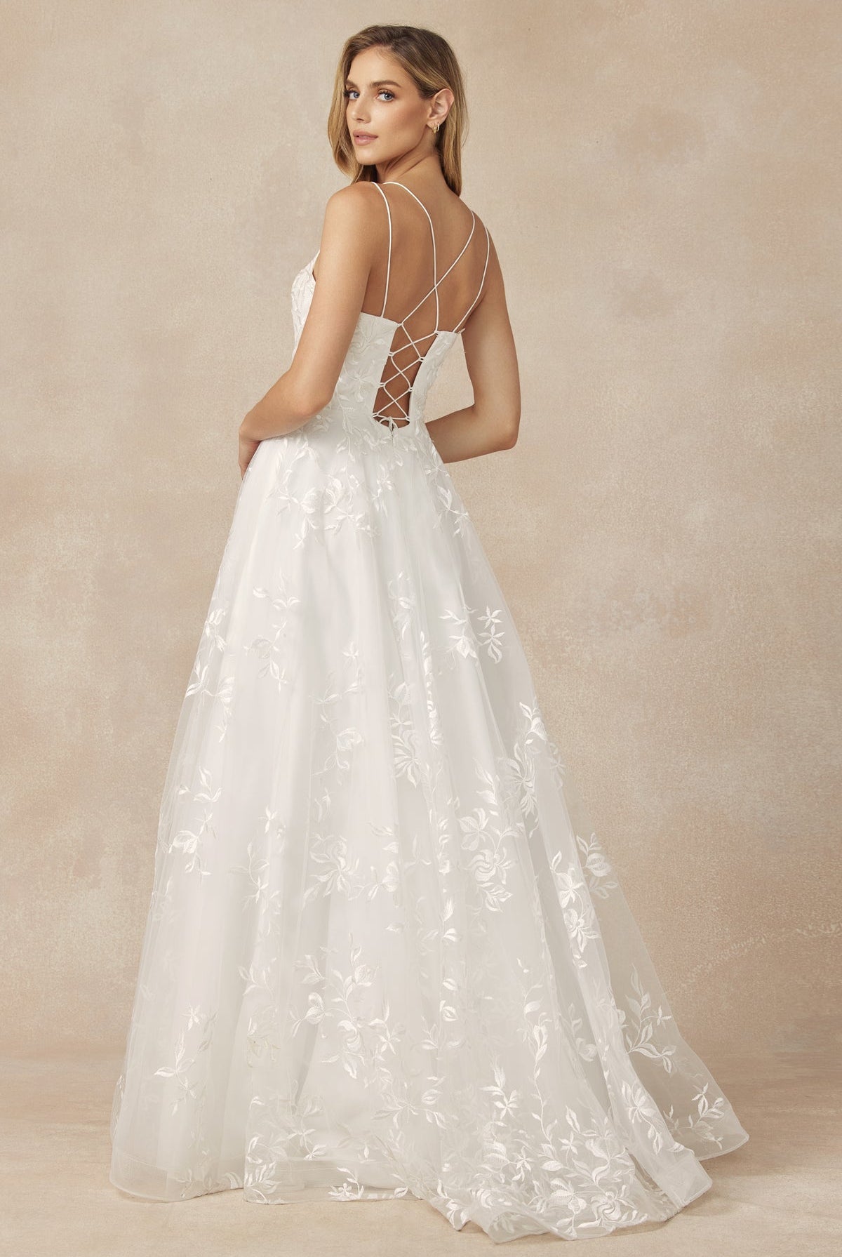 Sleeveless Embroidered Lace A-Line Long Wedding Dress JT279W-Wedding Dress-smcfashion.com