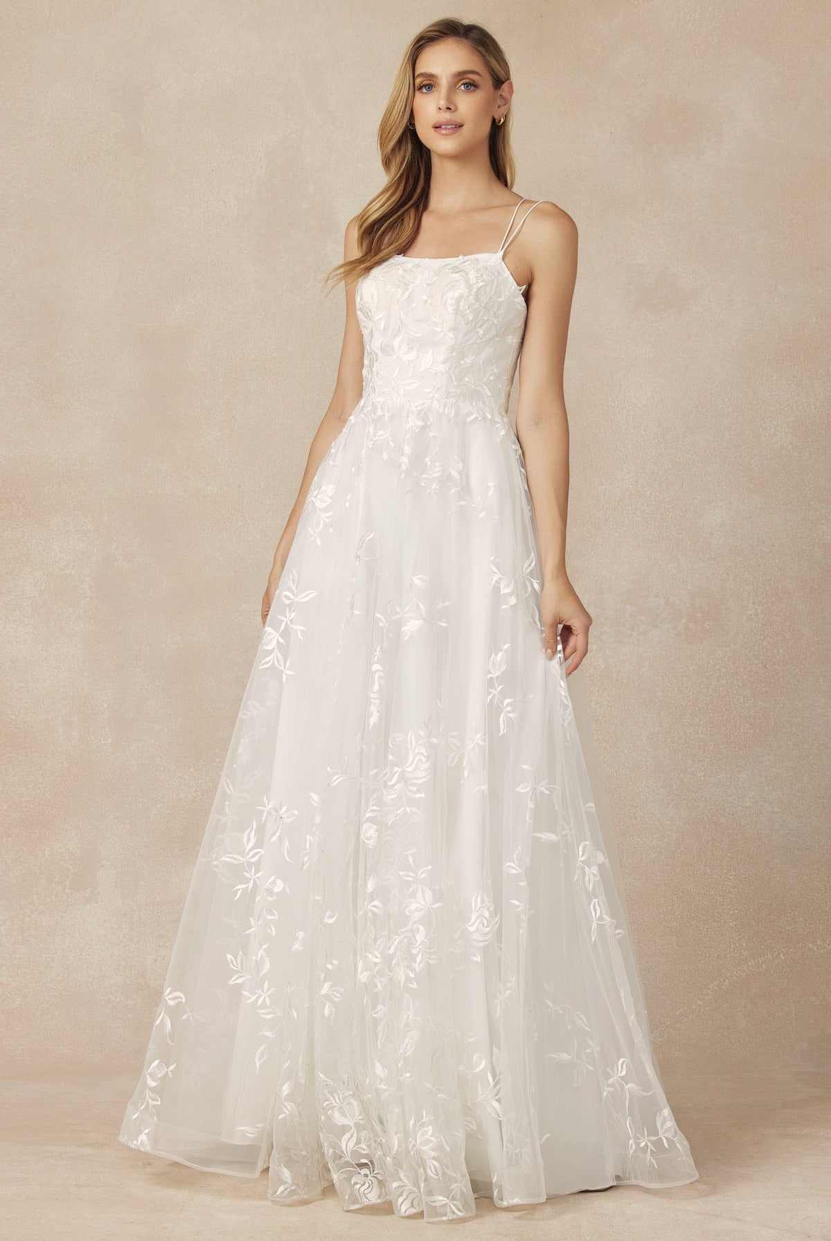 Sleeveless Embroidered Lace A-Line Long Wedding Dress JT279W-Wedding Dress-smcfashion.com