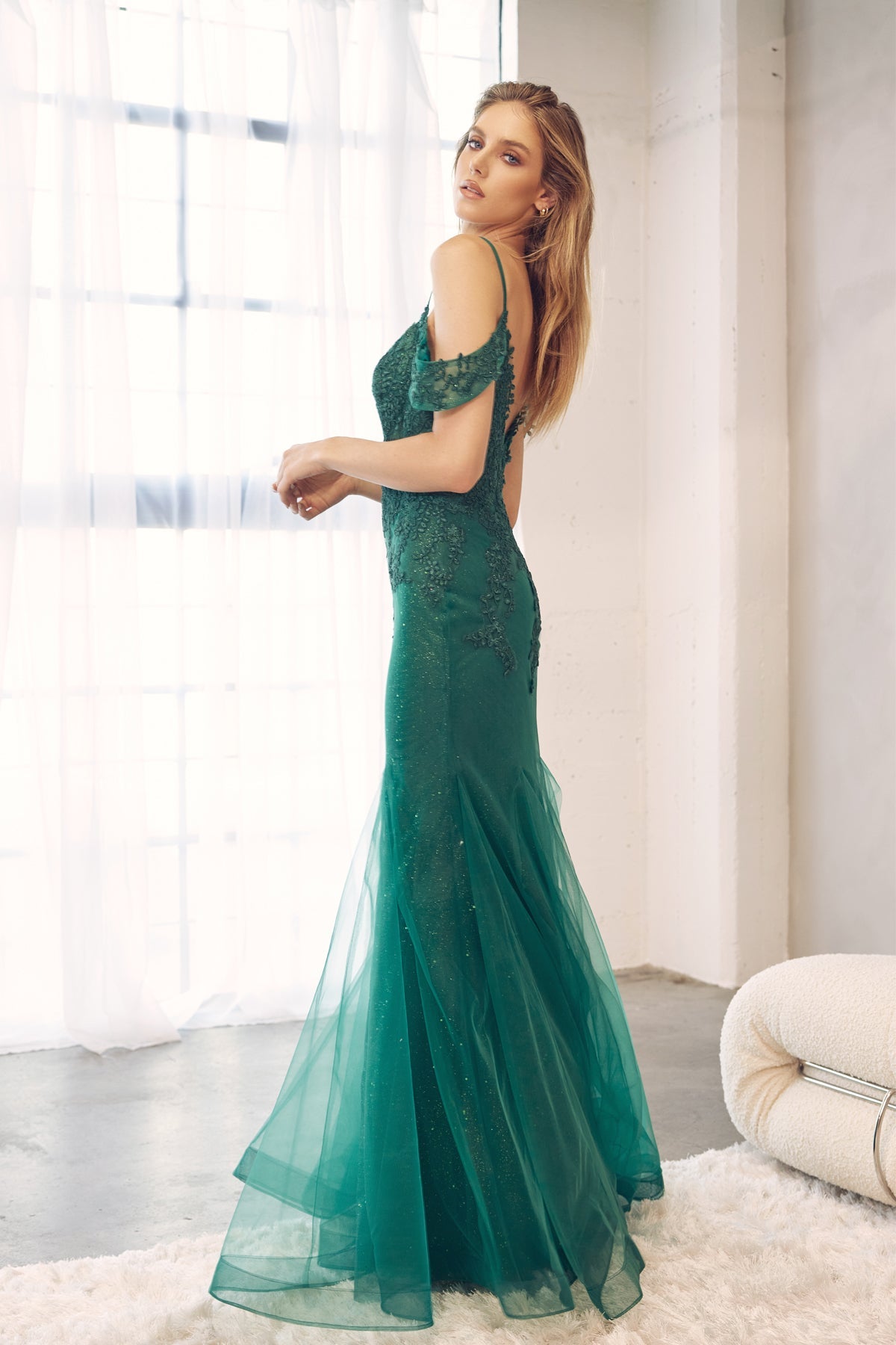 Embroidered Lace Off Shoulder Mermaid Open Back Long Prom Dress JT281-Prom Dress-smcfashion.com