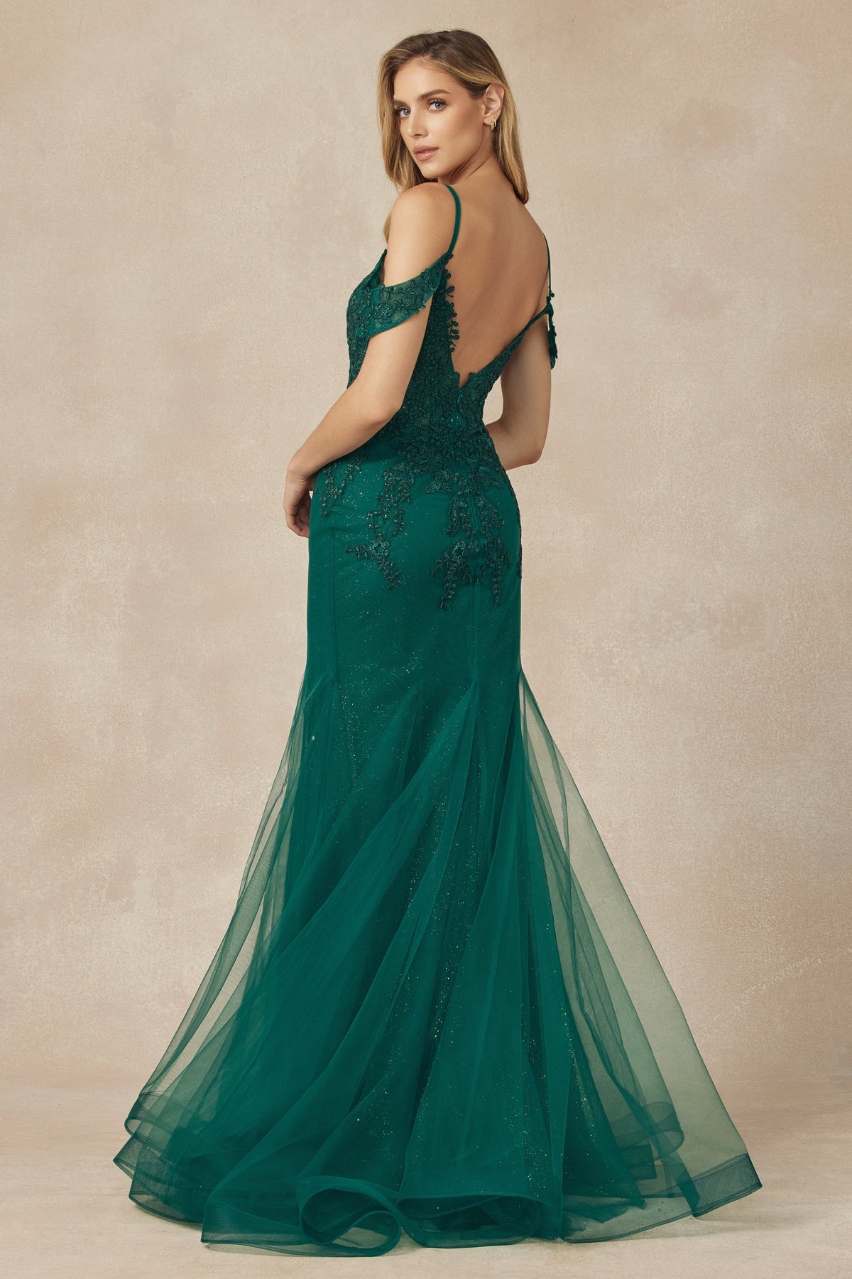 Embroidered Lace Off Shoulder Mermaid Open Back Long Prom Dress JT281-Prom Dress-smcfashion.com