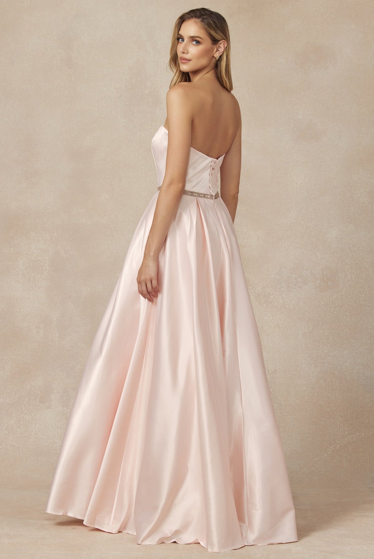 Strapless Embellished Waist Open Back Satin Long Prom Dress JT688-Prom Dress-smcfashion.com