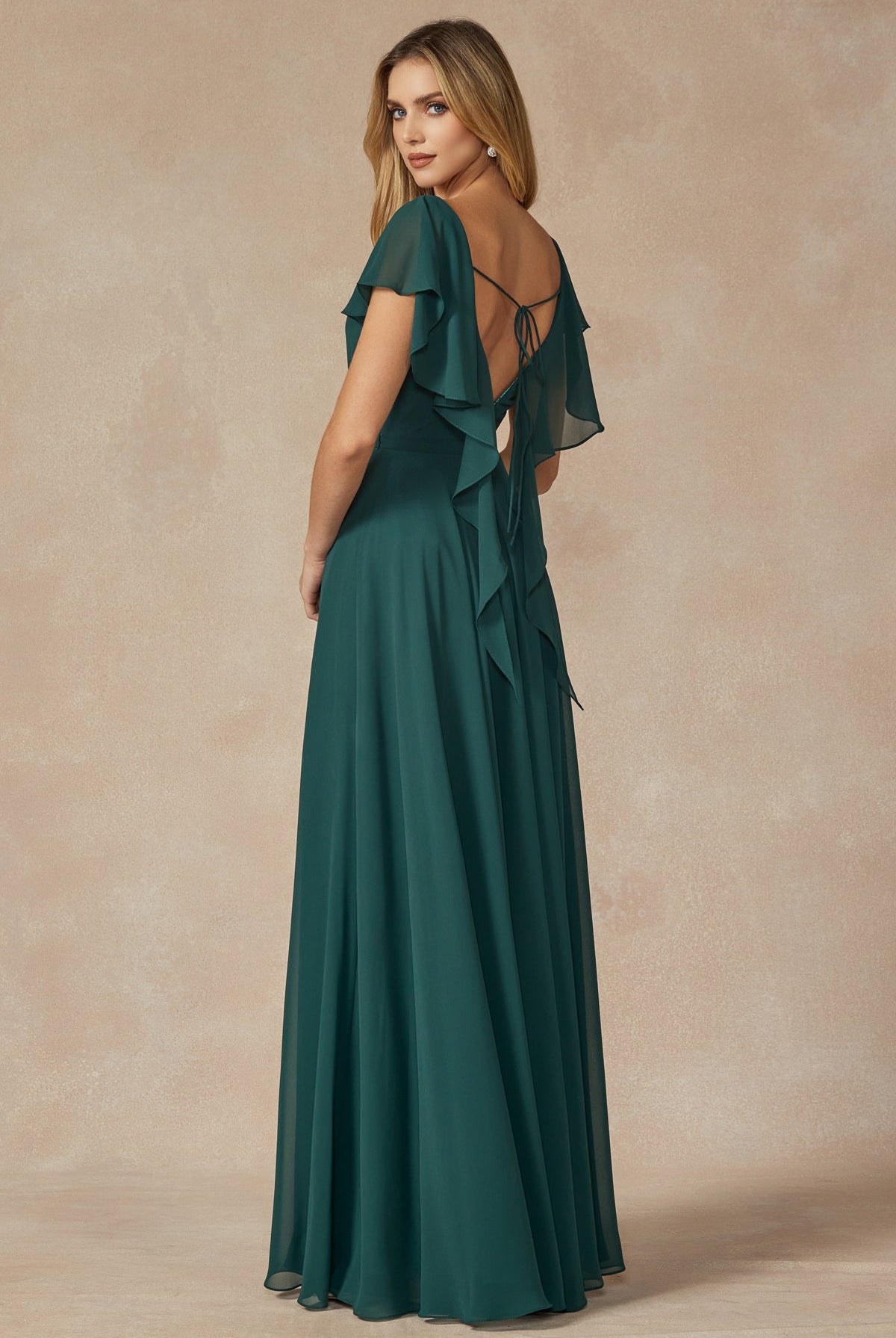 Flutter Sleeve Cascade Back Chiffon Long Bridesmaid Dress JT261-Bridesmaid Dress-smcfashion.com