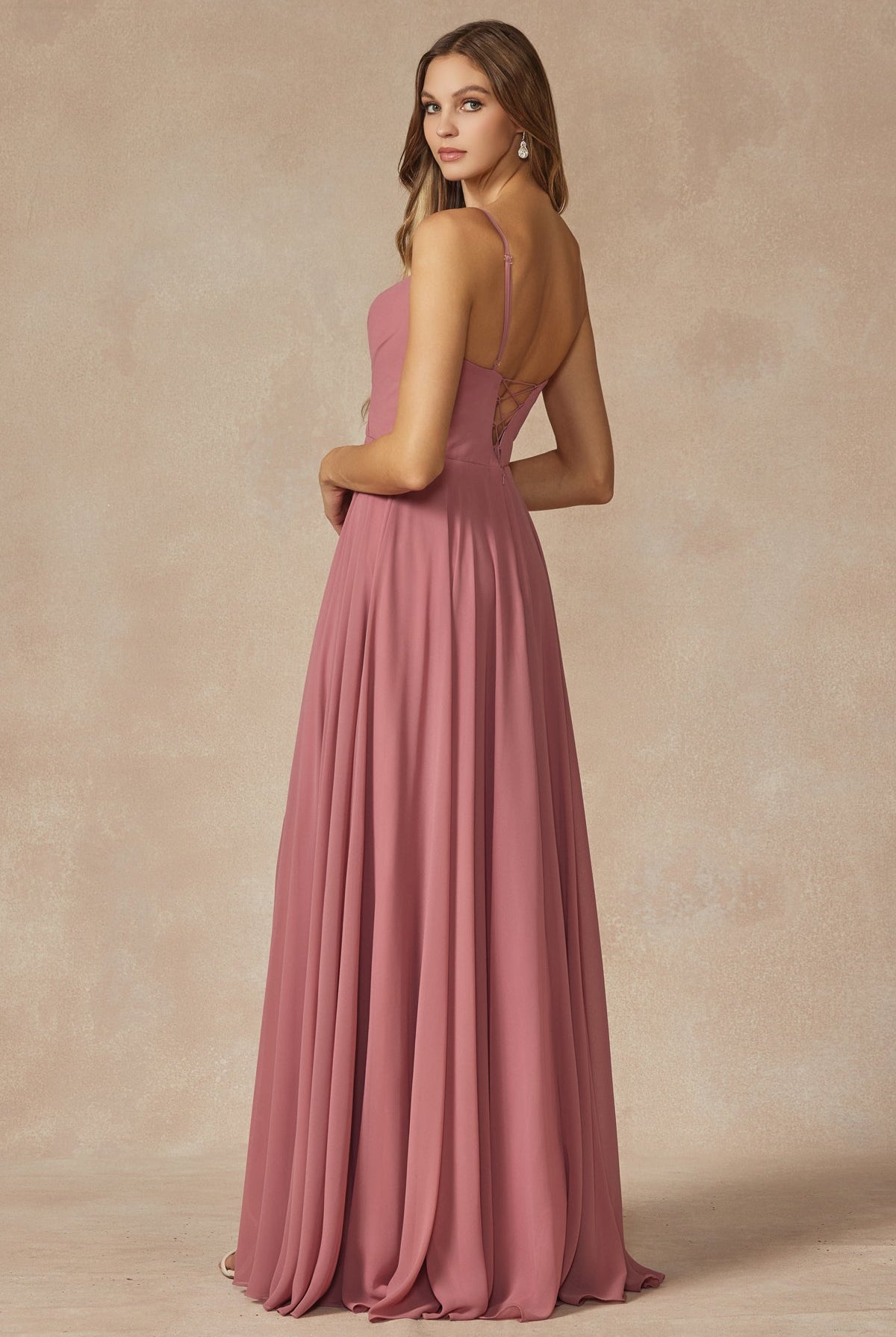Chiffon V-Neck Open Back Side Slit Straps Long Bridesmaid Dress JT263-Bridesmaid Dress-smcfashion.com