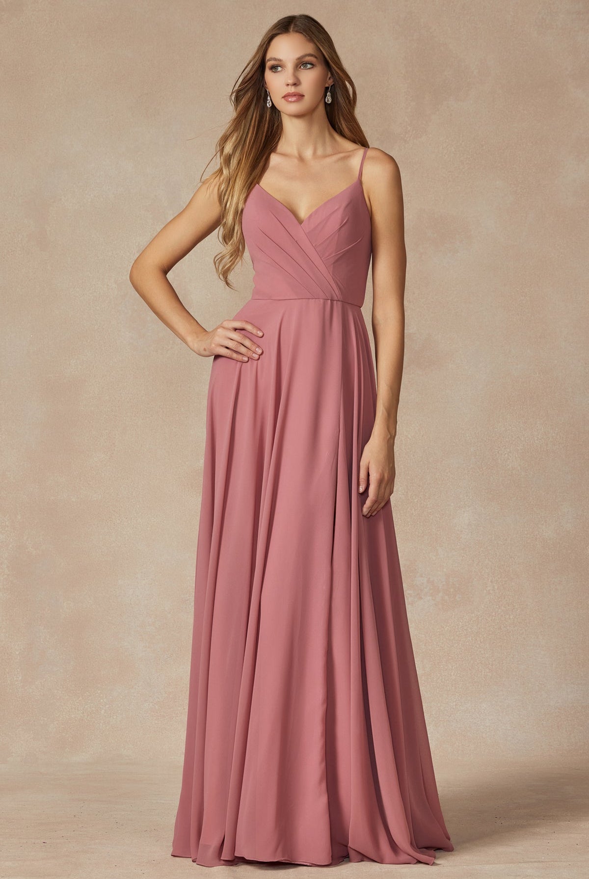 Chiffon V-Neck Open Back Side Slit Straps Long Bridesmaid Dress JT263-Bridesmaid Dress-smcfashion.com