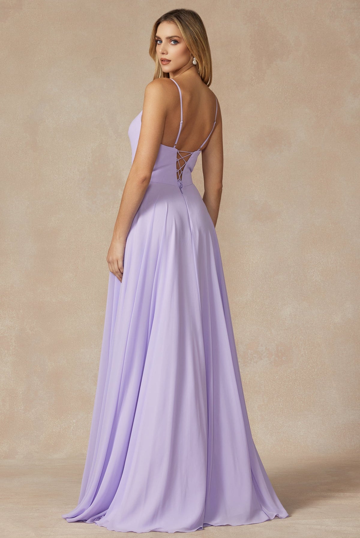 Chiffon V-Neck Open Back Side Slit Straps Long Bridesmaid Dress JT263-Bridesmaid Dress-smcfashion.com