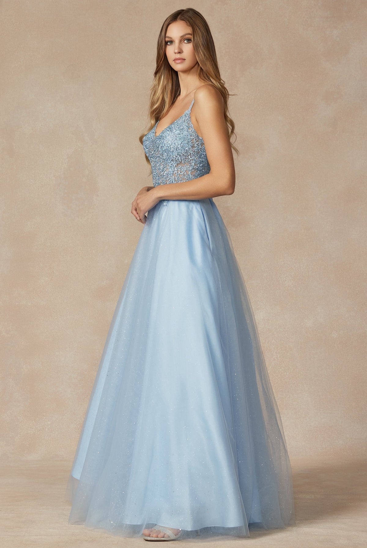 Tulle Skirt Embroidered Bodice Open Criss Cross Back Long Prom Dress JT268-Prom Dress-smcfashion.com
