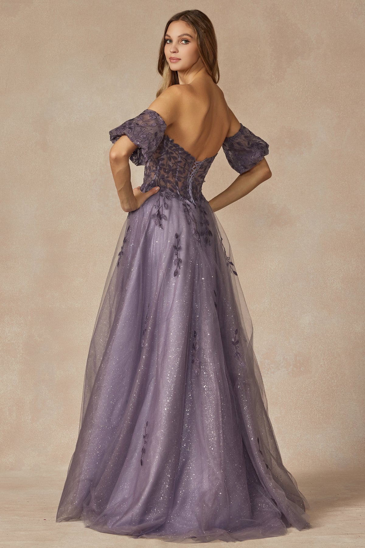 Leaf Embroidered Detachable Sleeves Long Prom Dress JT2409-Prom Dress-smcfashion.com