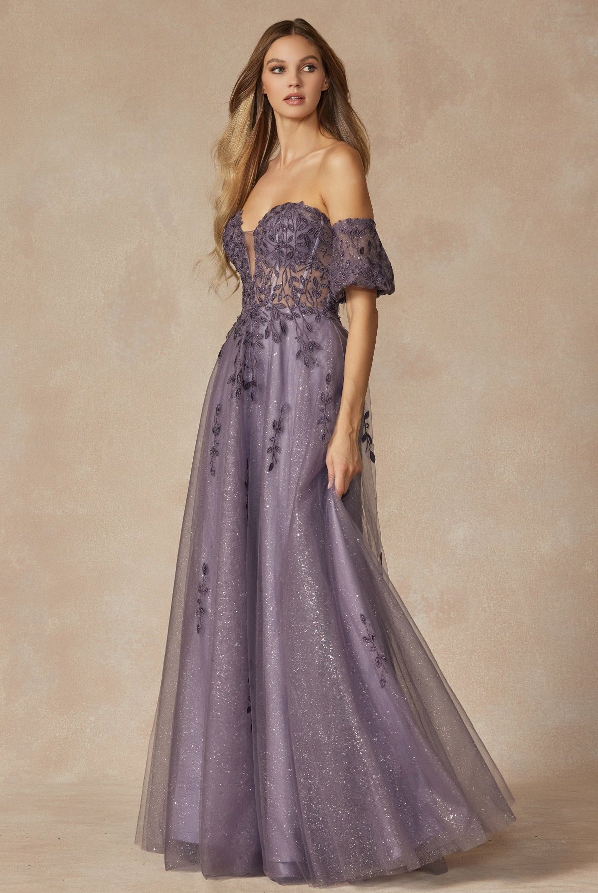 Leaf Embroidered Detachable Sleeves Long Prom Dress JT2409-Prom Dress-smcfashion.com