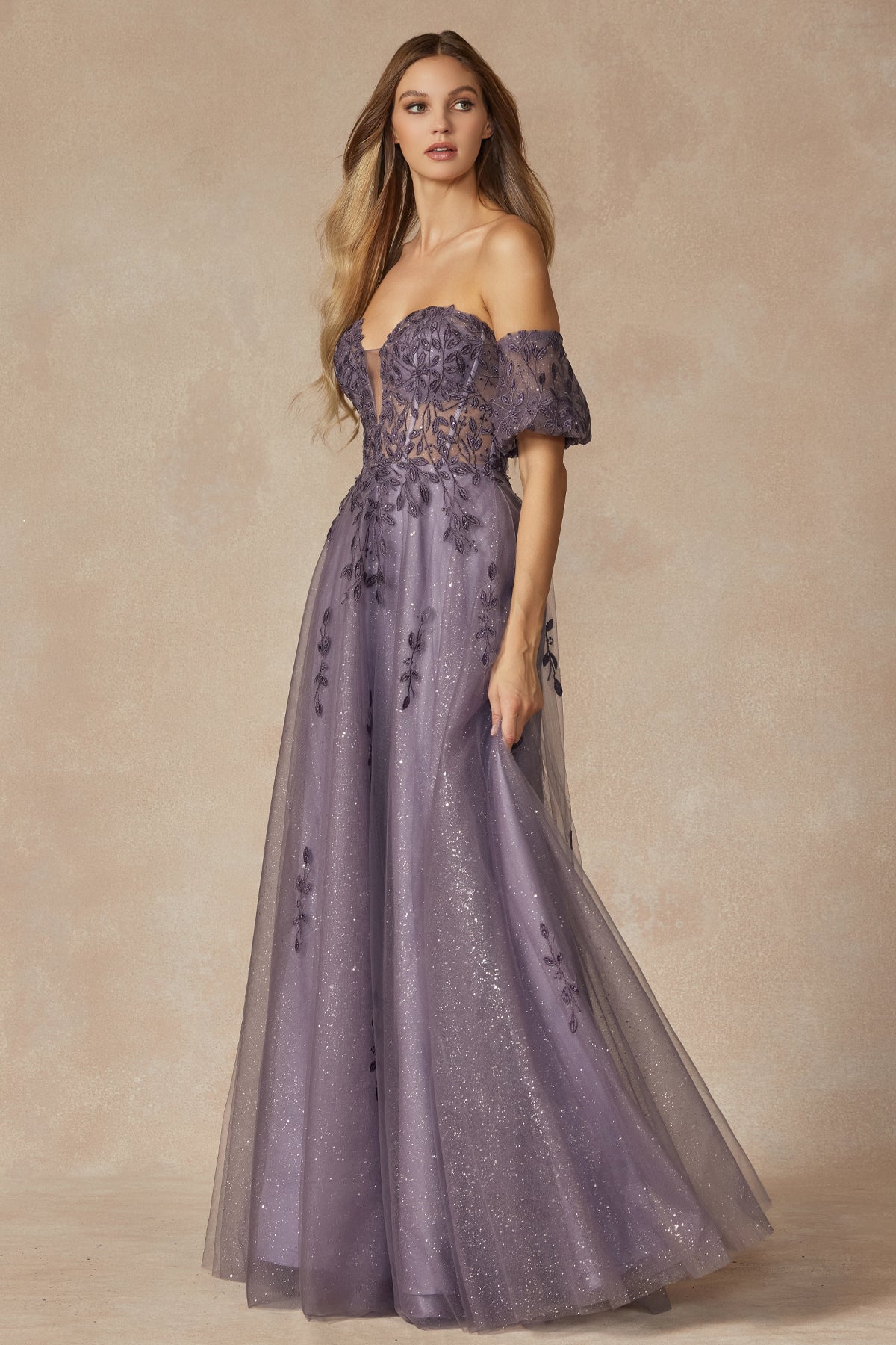 Leaf Embroidered Detachable Sleeves Long Prom Dress JT2409-Prom Dress-smcfashion.com