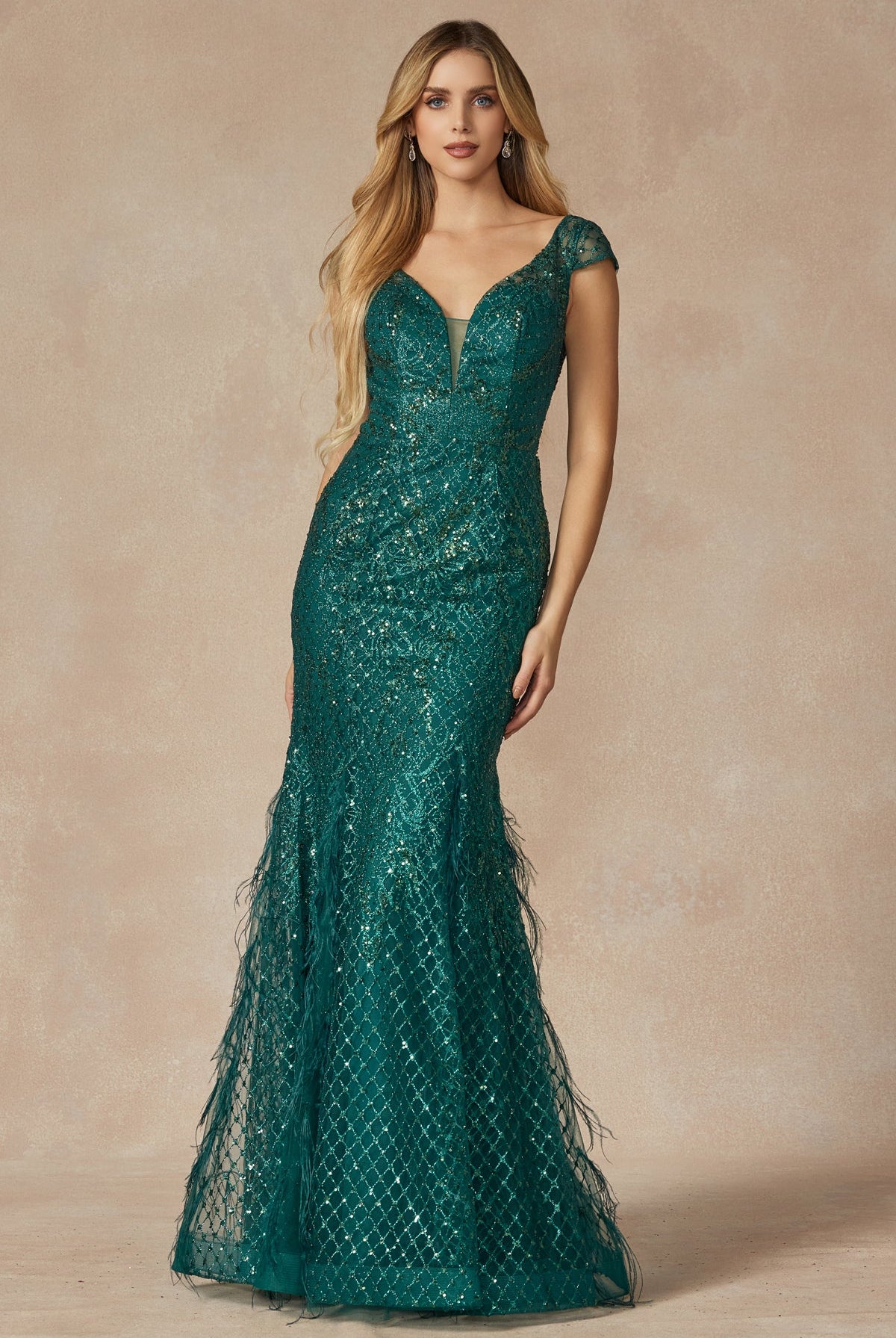 Feather Skirt Mermaid Open V-Back Illusion Sweetheart Long Prom Dress JT286-Prom Dress-smcfashion.com