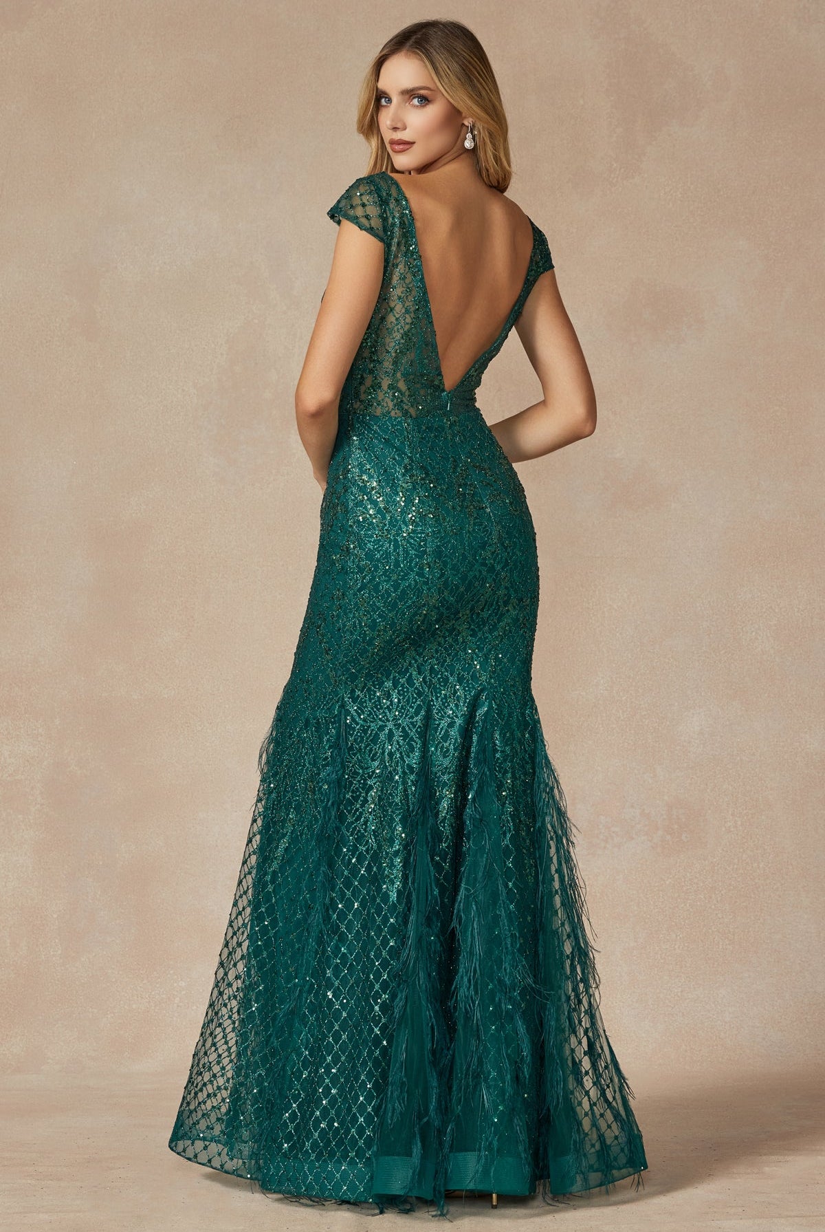 Feather Skirt Mermaid Open V-Back Illusion Sweetheart Long Prom Dress JT286-Prom Dress-smcfashion.com