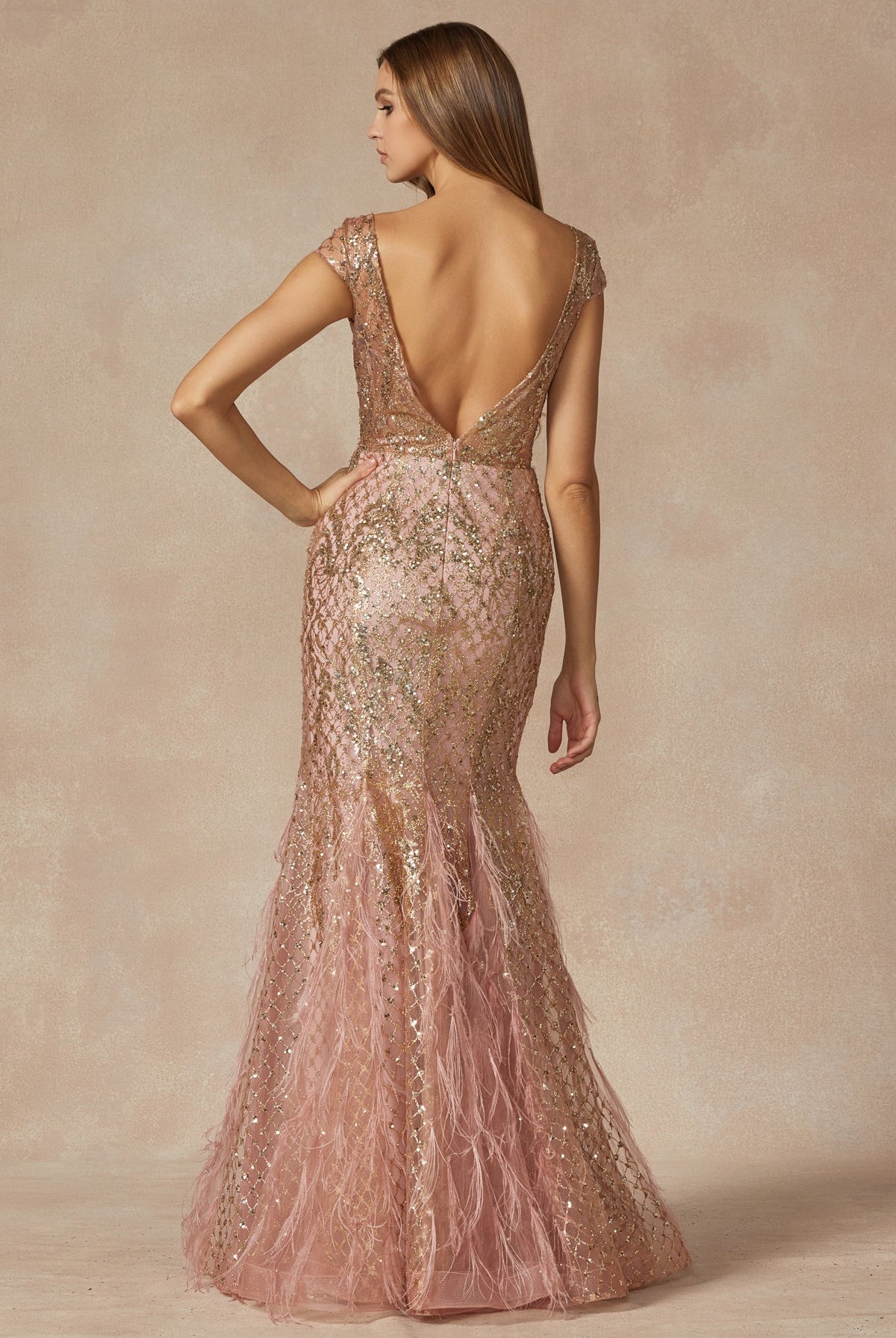 Feather Skirt Mermaid Open V-Back Illusion Sweetheart Long Prom Dress JT286-Prom Dress-smcfashion.com