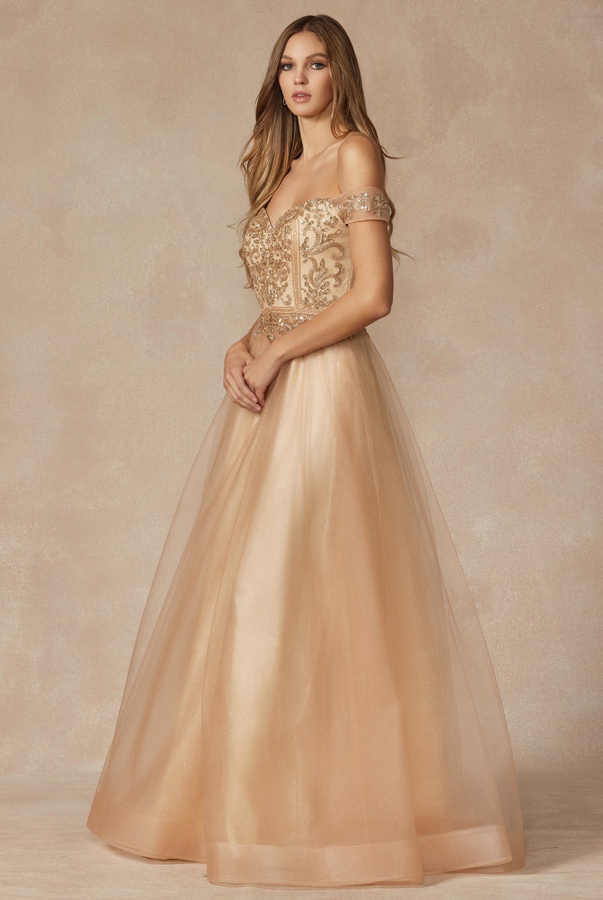 Off The Shoulder Beads Top Tulle Skirt Long Prom Dress JT287-Prom Dress-smcfashion.com