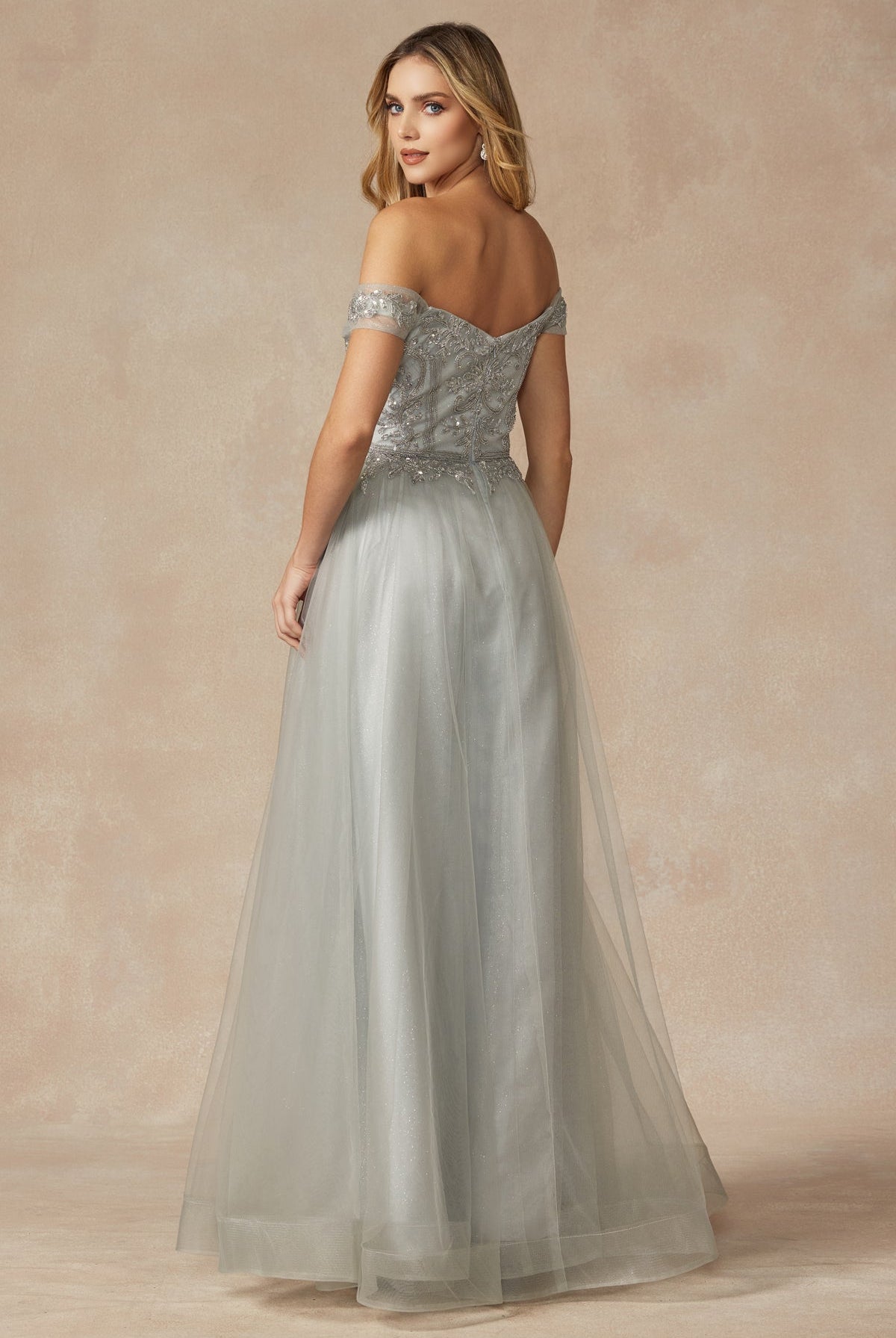 Off The Shoulder Beads Top Tulle Skirt Long Prom Dress JT287-Prom Dress-smcfashion.com