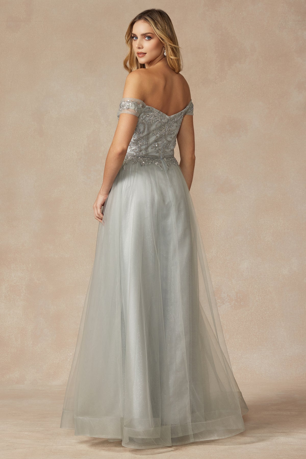 Off The Shoulder Beads Top Tulle Skirt Long Prom Dress JT287-Prom Dress-smcfashion.com