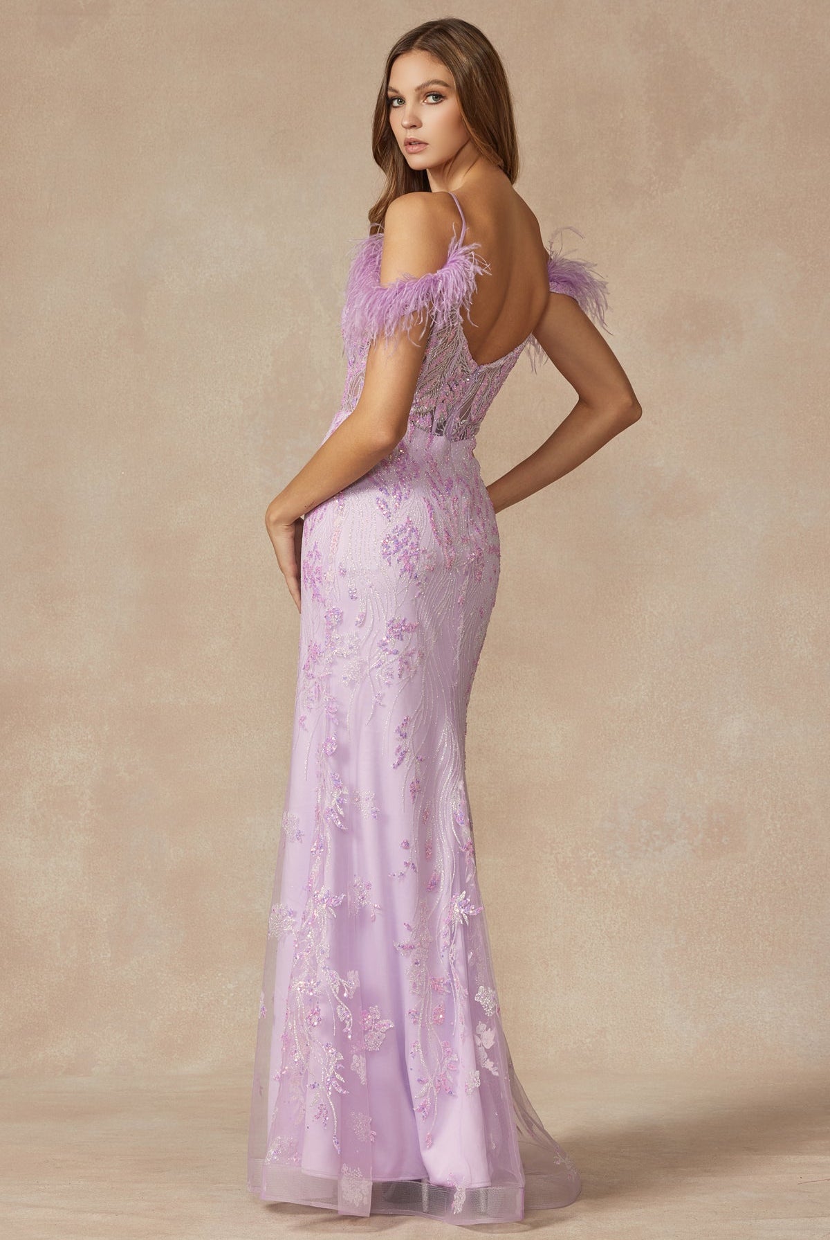 Fully Glitter Corset Bodice Feathers Off The Shoulder Long Prom Dress JT288-Prom Dress-smcfashion.com