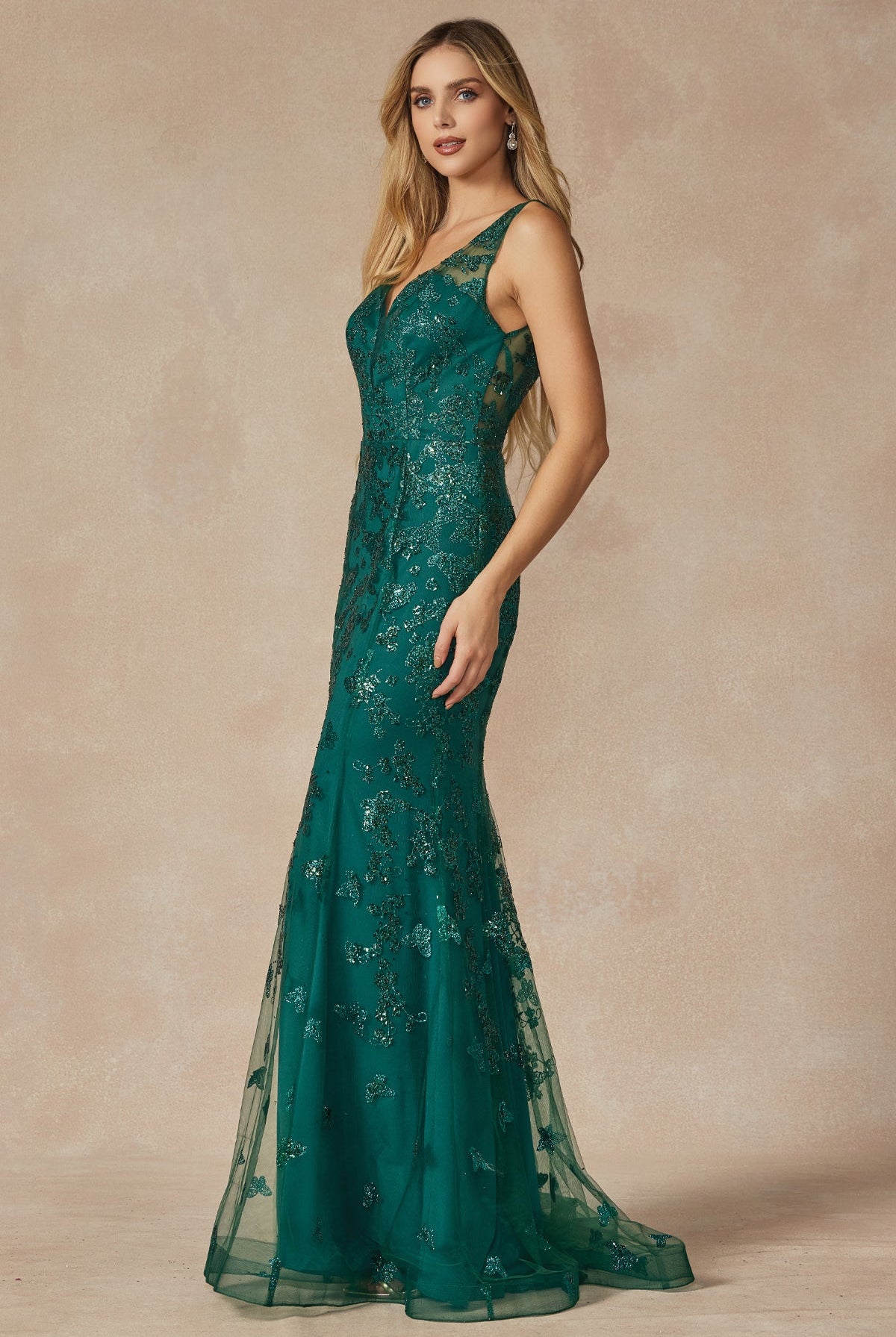 Butterfly Appliques With Low V-Neck Mermaid Long Prom Dress JT294-Prom Dress-smcfashion.com
