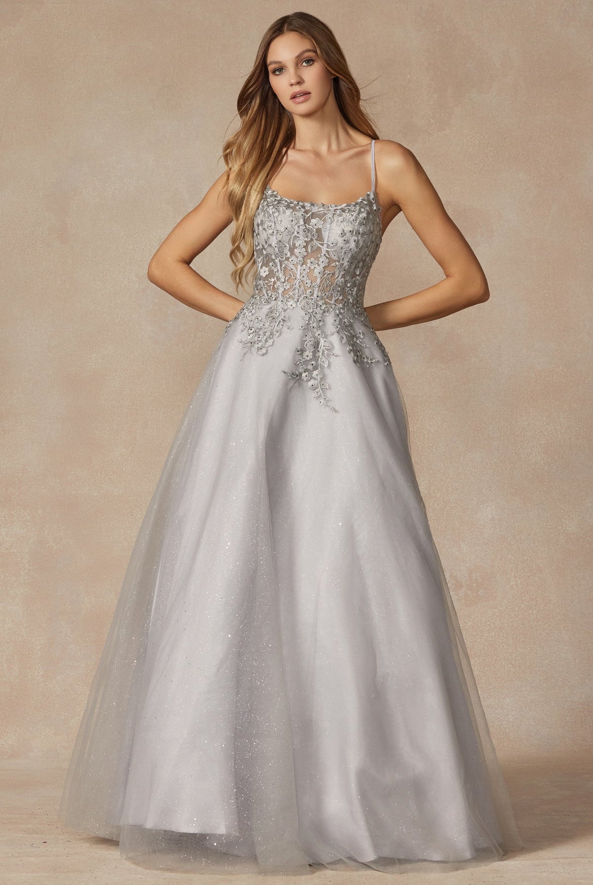 Leaf Lace Corset Bodice Spaghetti Straps Long Prom Dress JT295-All Dresses, Prom-smcfashion.com