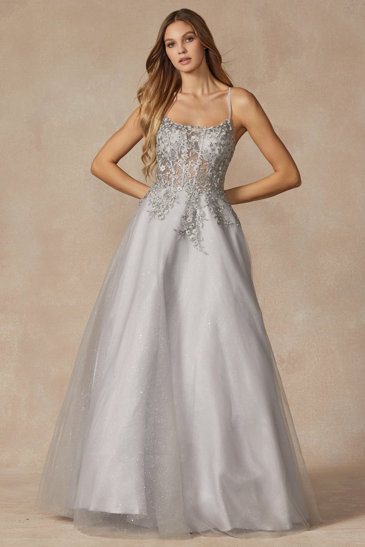 Leaf Lace Corset Bodice Spaghetti Straps Long Prom Dress JT295-All Dresses, Prom-smcfashion.com