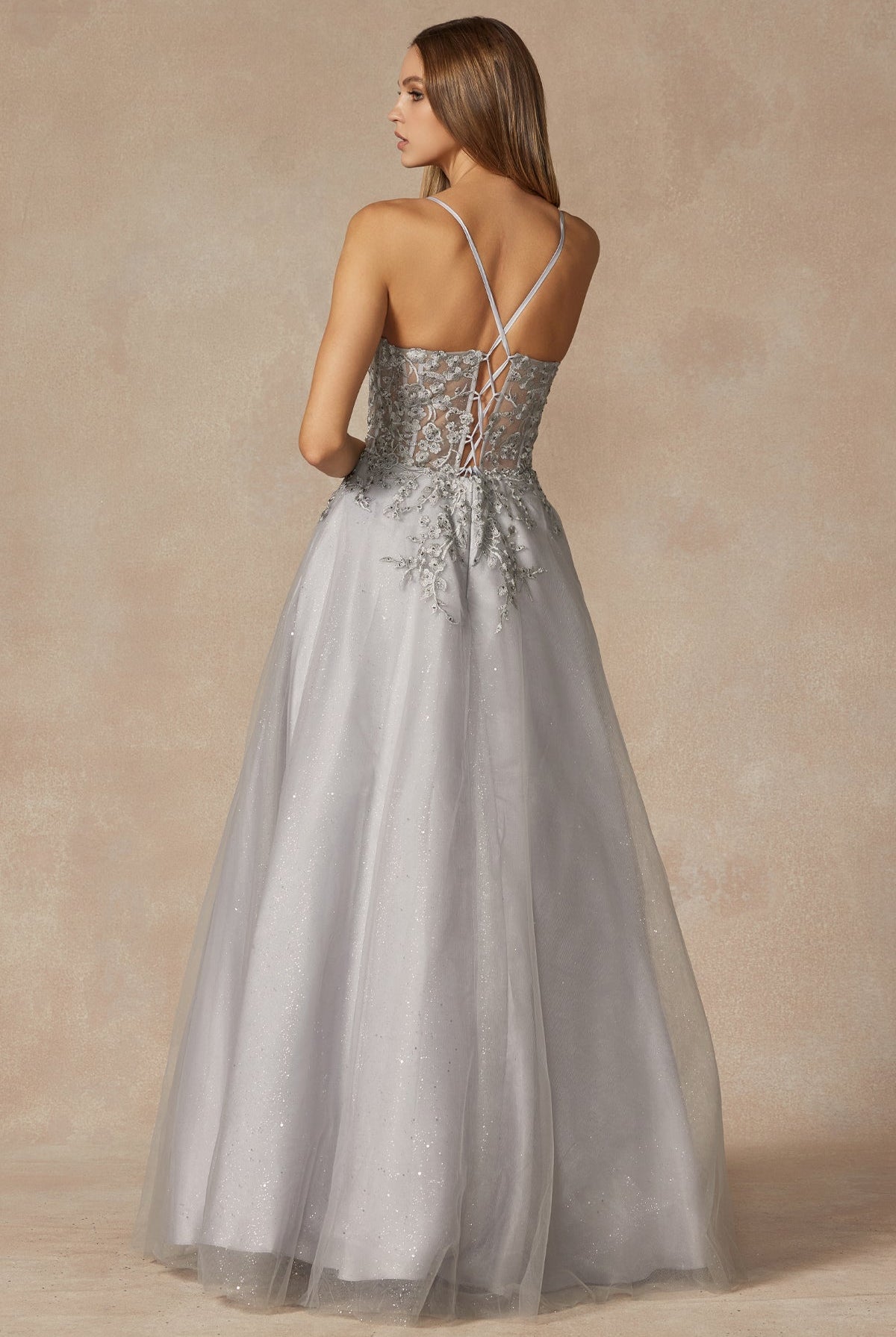 Leaf Lace Corset Bodice Spaghetti Straps Long Prom Dress JT295-All Dresses, Prom-smcfashion.com