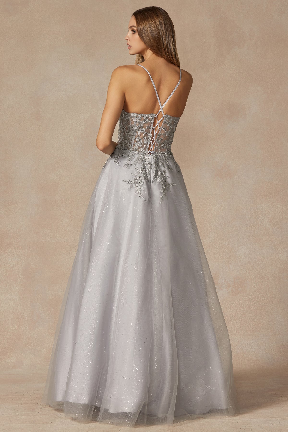 Leaf Lace Corset Bodice Spaghetti Straps Long Prom Dress JT295-All Dresses, Prom-smcfashion.com