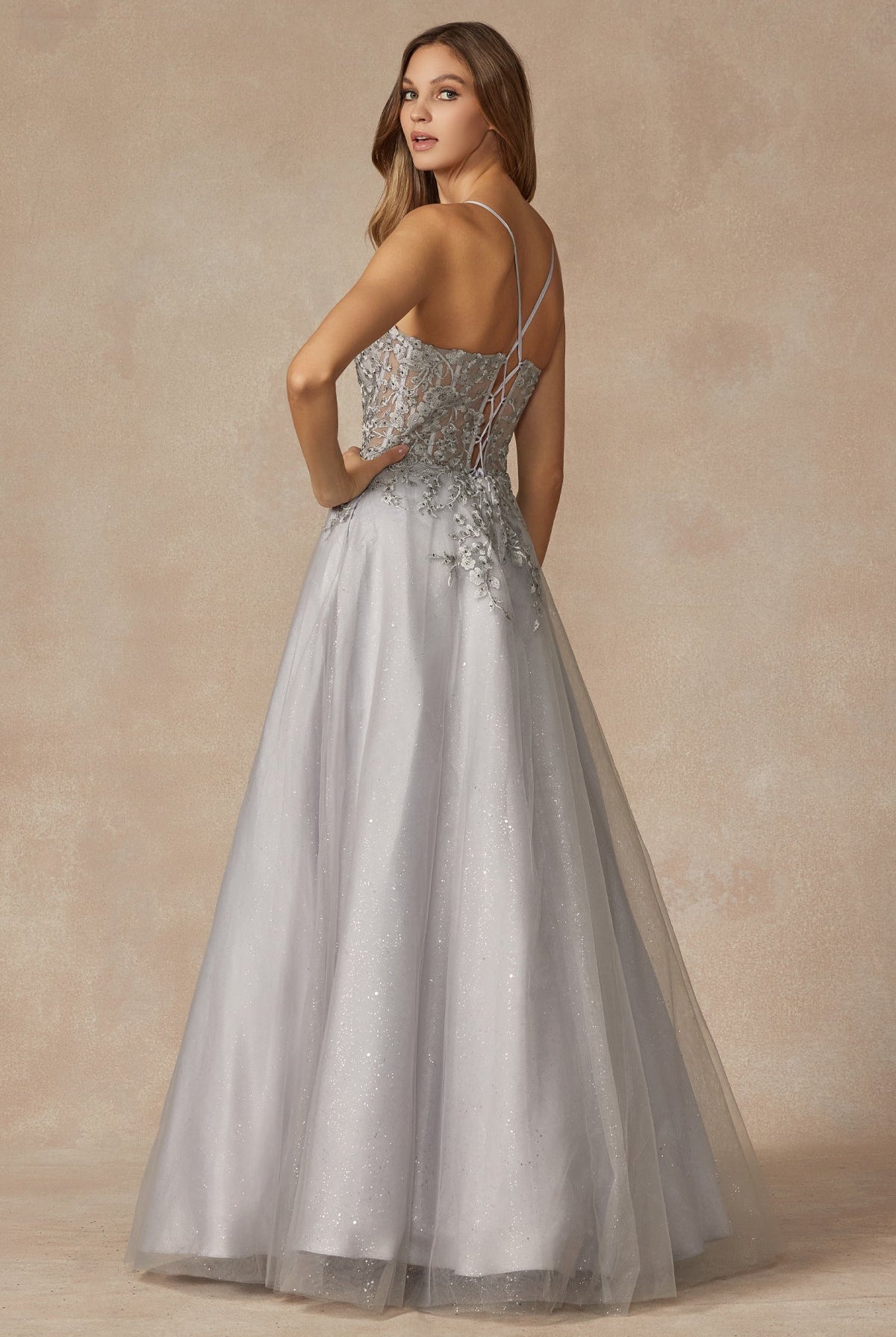 Leaf Lace Corset Bodice Spaghetti Straps Long Prom Dress JT295-All Dresses, Prom-smcfashion.com