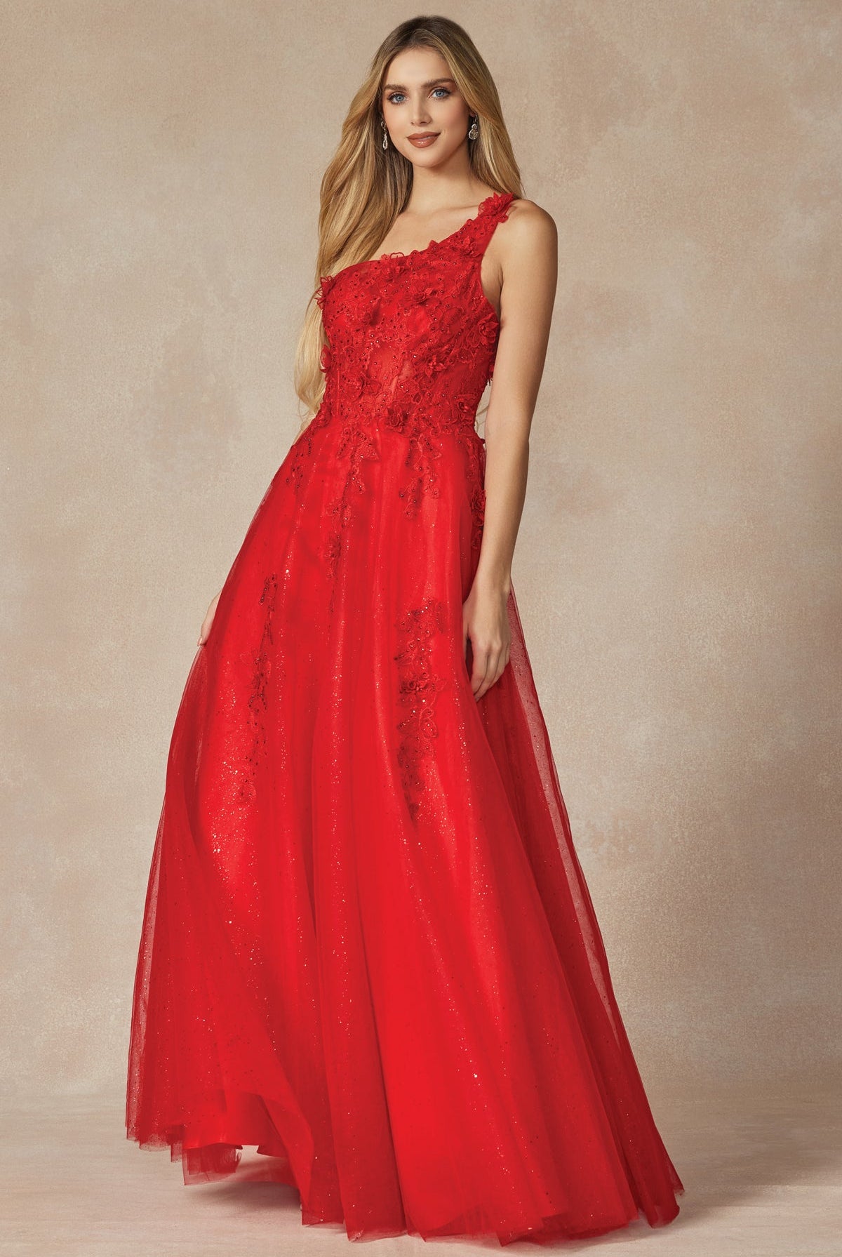 One Shoulder With 3D Flower Embellishements Long Prom Dress JT298-Prom Dress-smcfashion.com
