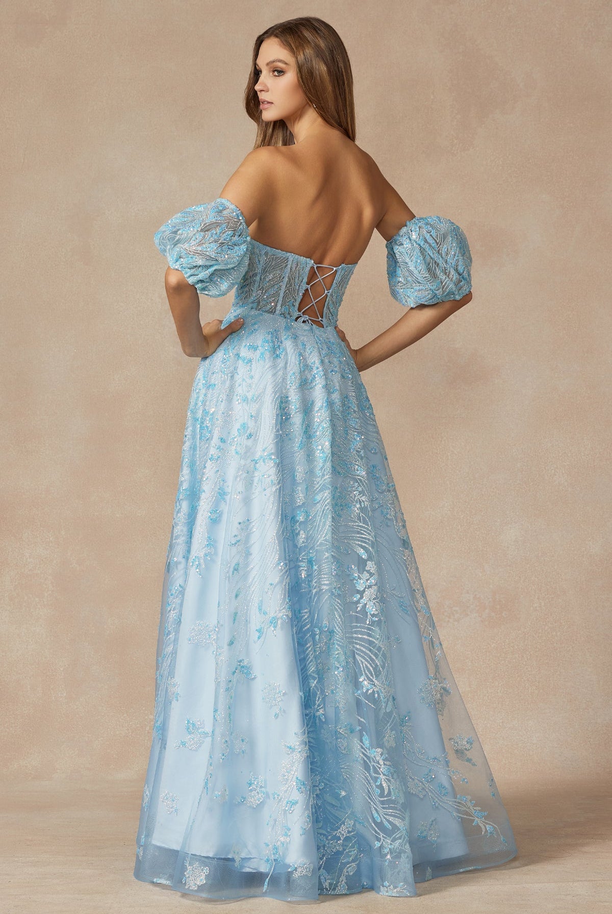 Strapless Sequin Tulle Removable Balloon Sleeves Long Prom Dress JT2404-Prom Dress-smcfashion.com