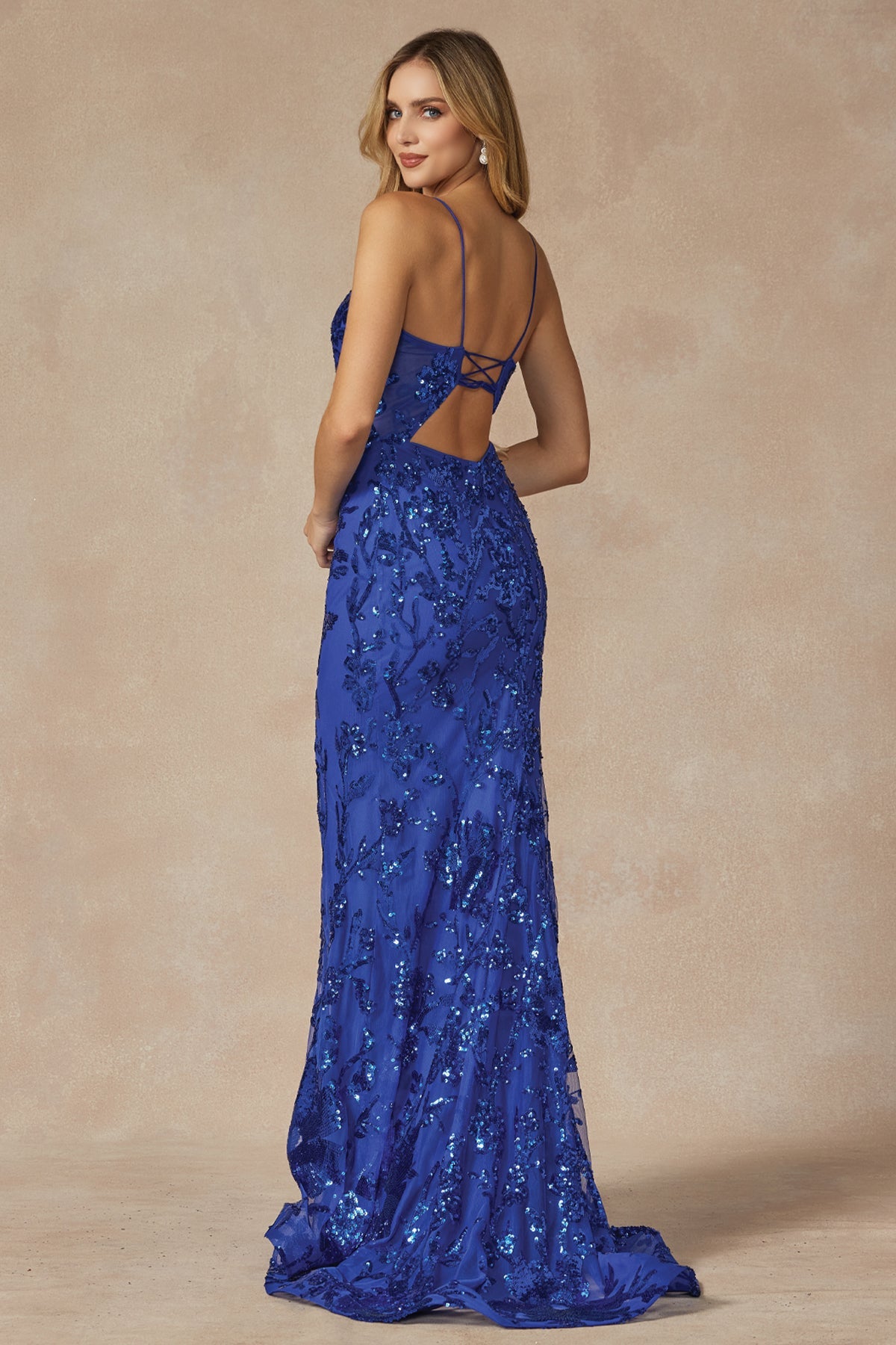 Mermaid Embroidered Sequin Open Back Illusion V-Neck Long Prom Dress JT2411-Prom Dress-smcfashion.com