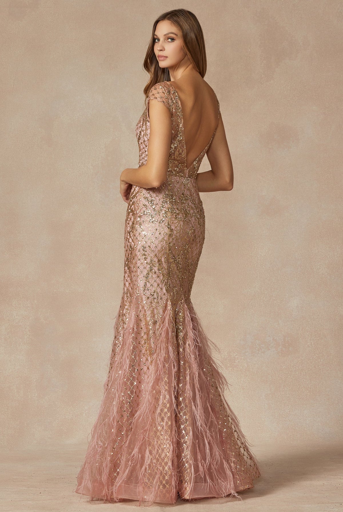 Feather Skirt Mermaid Open V-Back Illusion Sweetheart Long Prom Dress JT286-Prom Dress-smcfashion.com