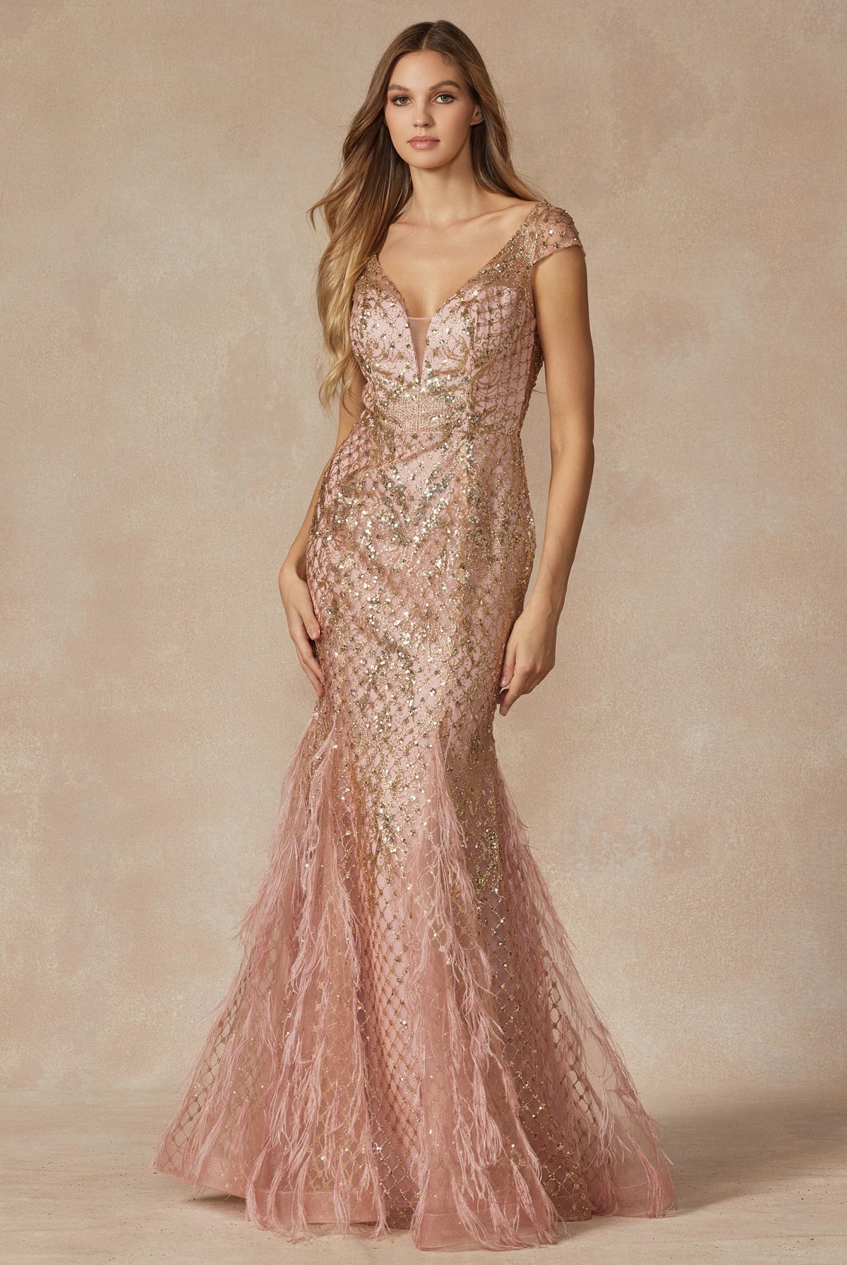Feather Skirt Mermaid Open V-Back Illusion Sweetheart Long Prom Dress JT286-Prom Dress-smcfashion.com