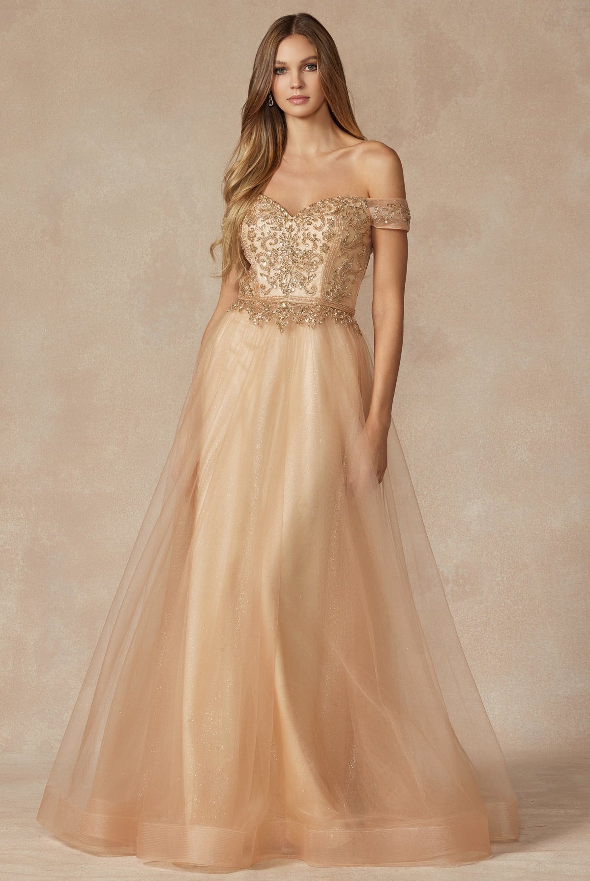 Off The Shoulder Beads Top Tulle Skirt Long Prom Dress JT287-Prom Dress-smcfashion.com