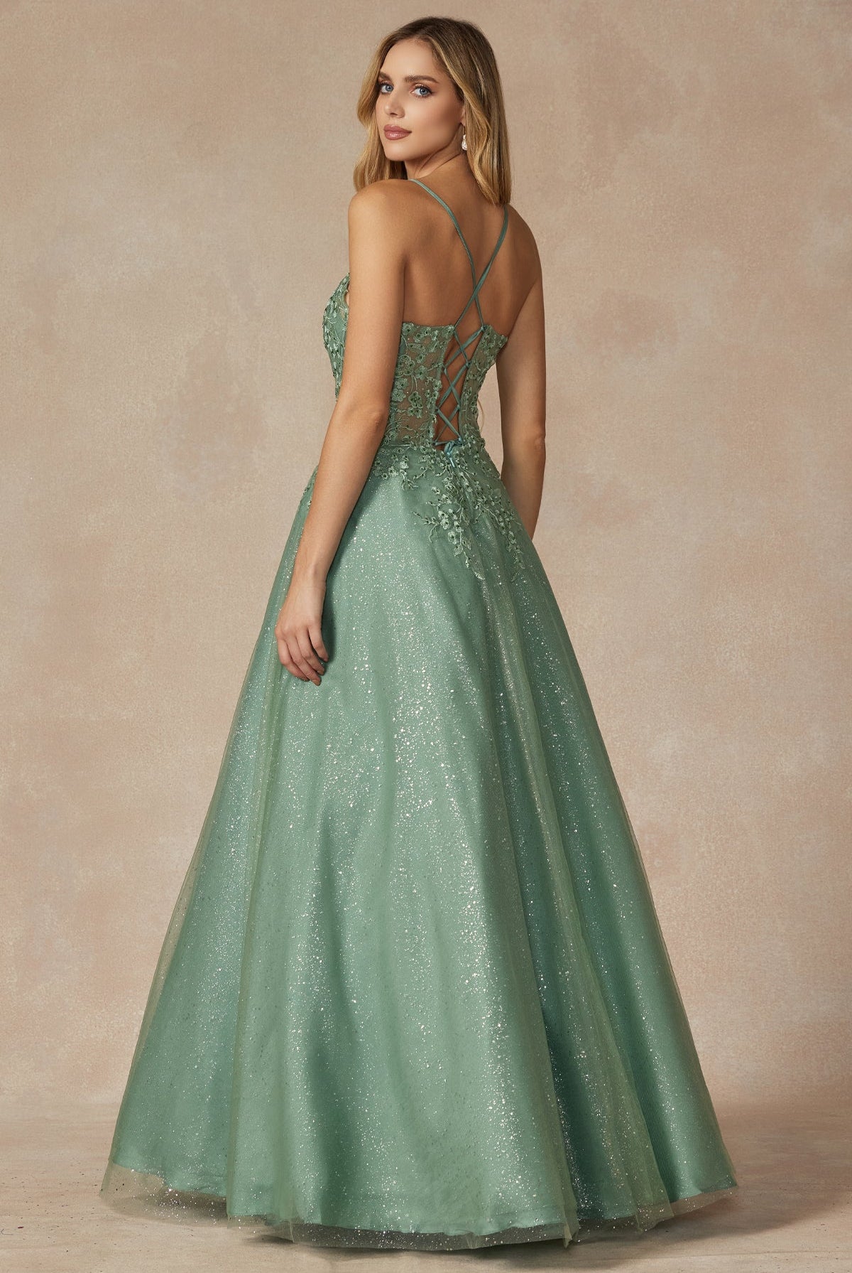 Leaf Lace Corset Bodice Spaghetti Straps Long Prom Dress JT295-All Dresses, Prom-smcfashion.com