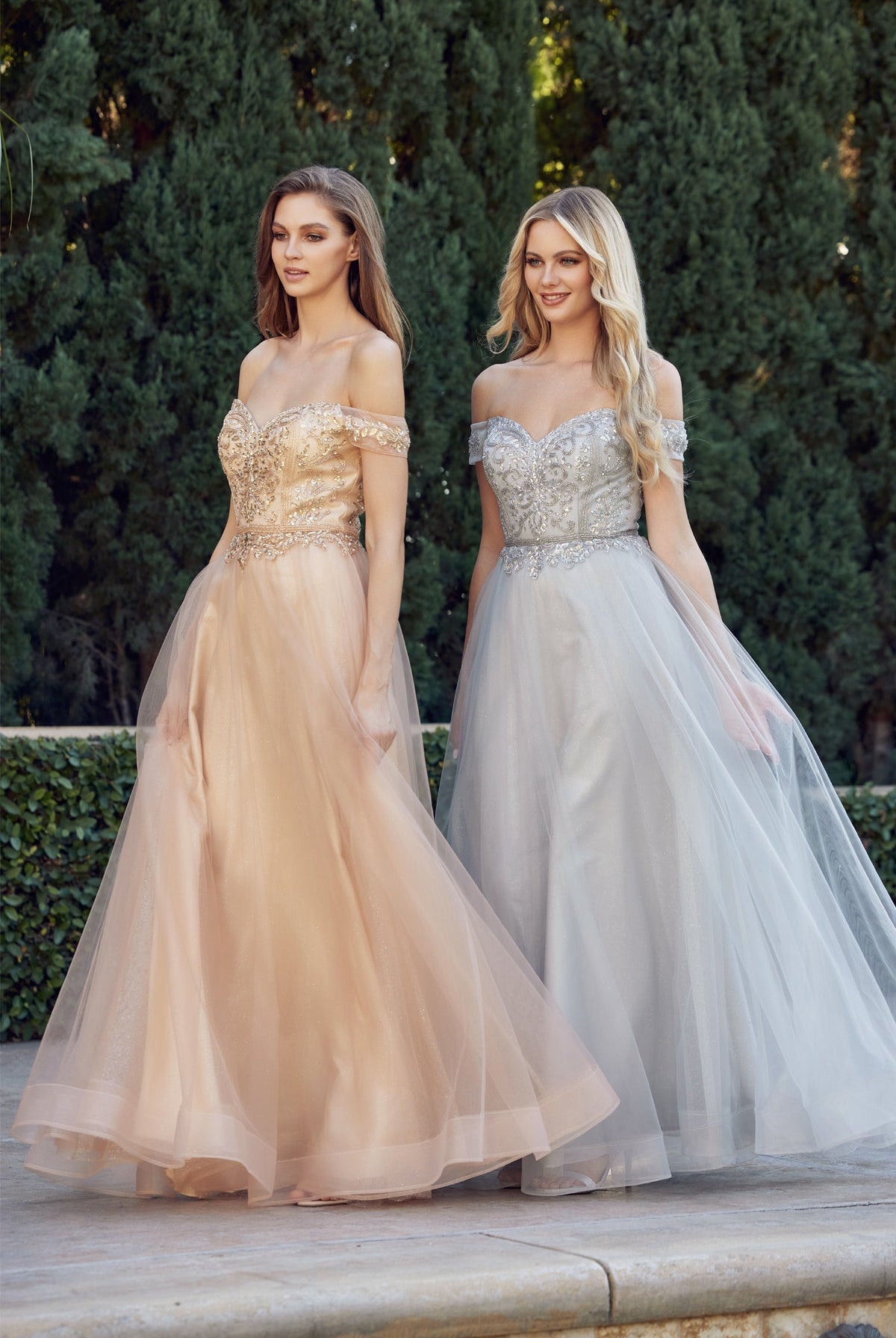 Off The Shoulder Beads Top Tulle Skirt Long Prom Dress JT287-Prom Dress-smcfashion.com