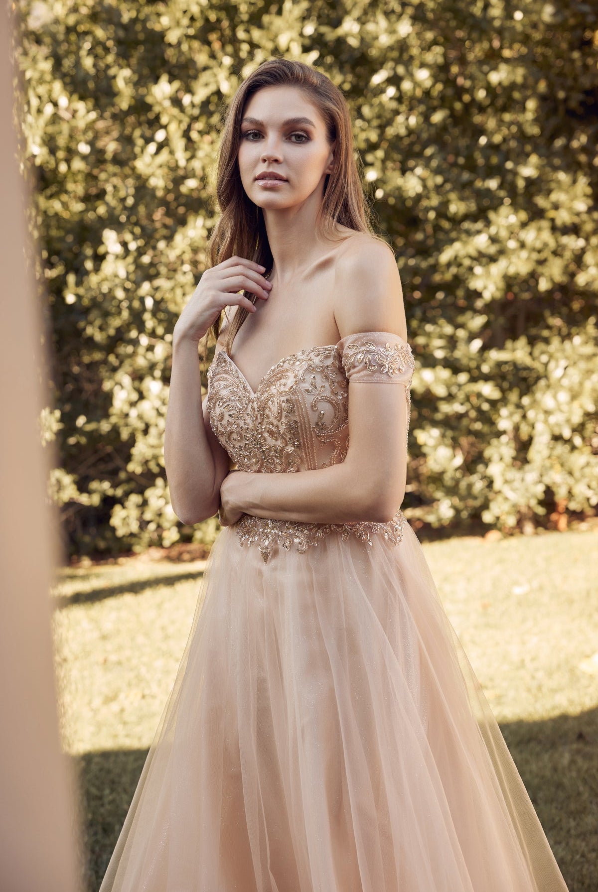 Off The Shoulder Beads Top Tulle Skirt Long Prom Dress JT287-Prom Dress-smcfashion.com