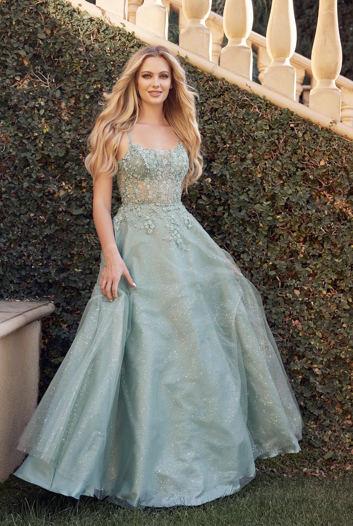 Leaf Lace Corset Bodice Spaghetti Straps Long Prom Dress JT295-All Dresses, Prom-smcfashion.com