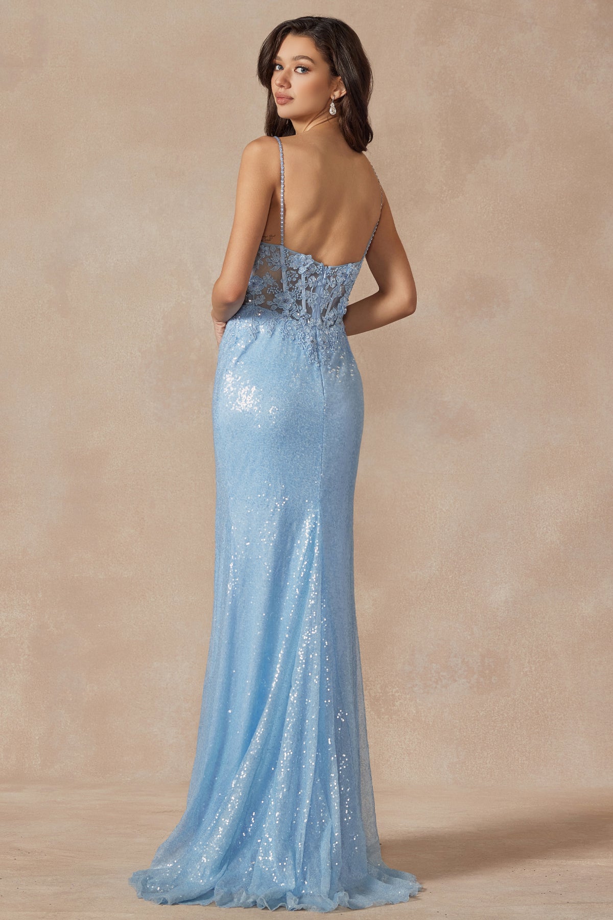 Machine Sequin Corset Bodice Side Slit Long Prom Dress JT289-Prom Dress-smcfashion.com