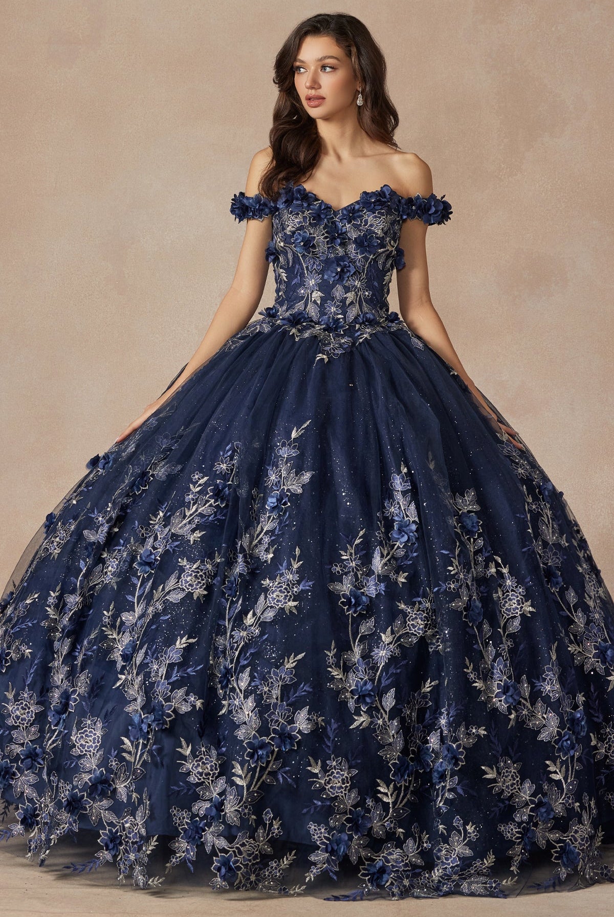 3D Floral Appliques With Off Shoulder Long Quinceanera Dress JT1447-Quinceanera Dress-smcfashion.com