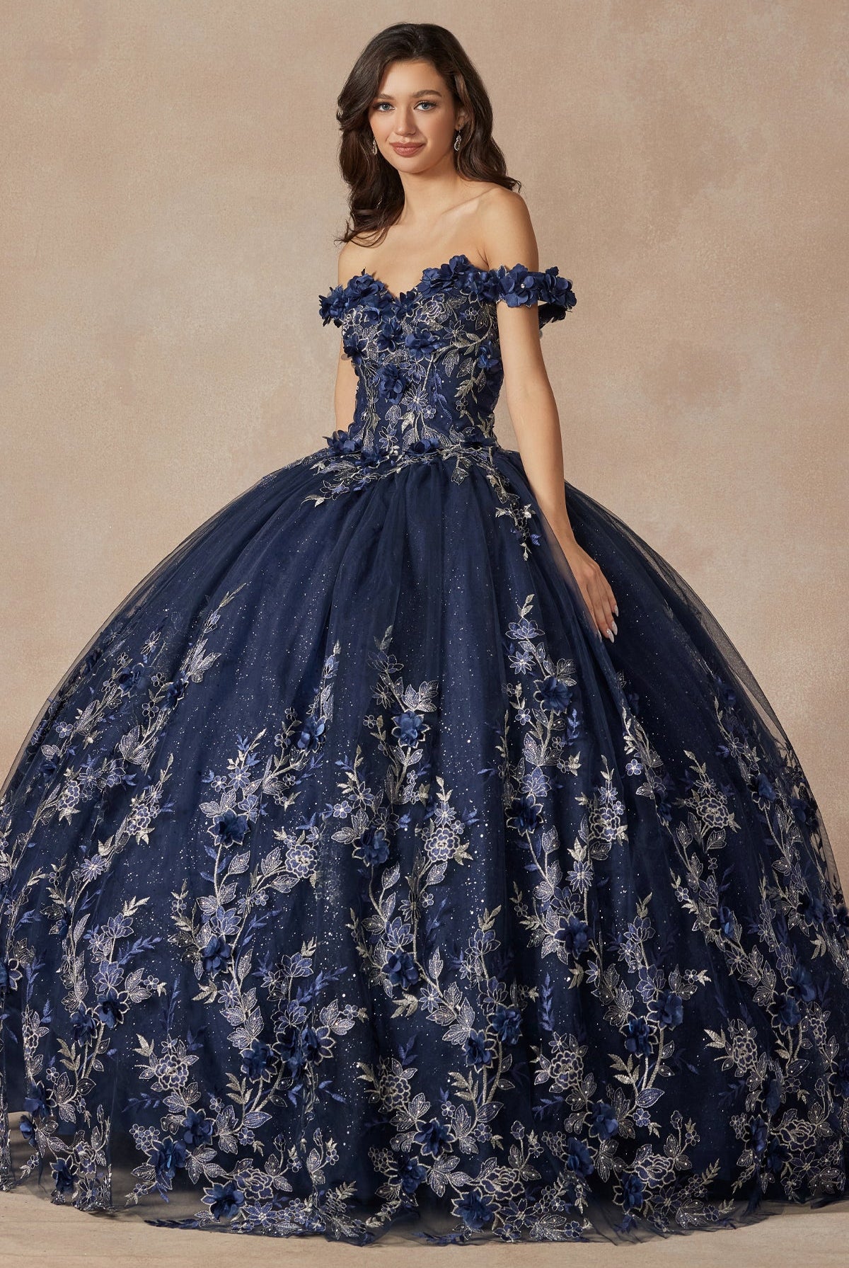 3D Floral Appliques With Off Shoulder Long Quinceanera Dress JT1447-Quinceanera Dress-smcfashion.com
