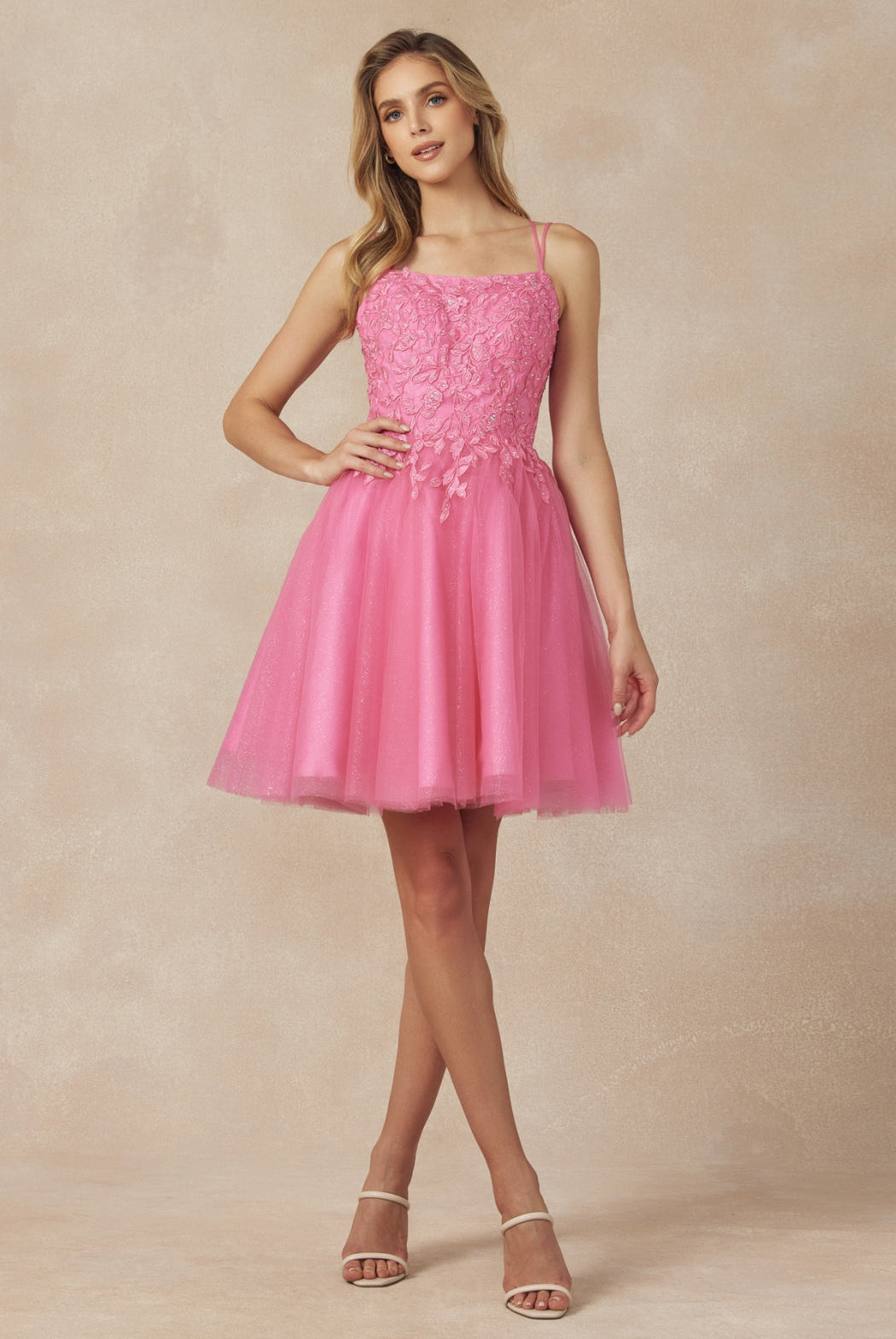 Floral Applique With Stones Babydoll Short Cocktail Dress JT860-Cocktail Dress-smcfashion.com