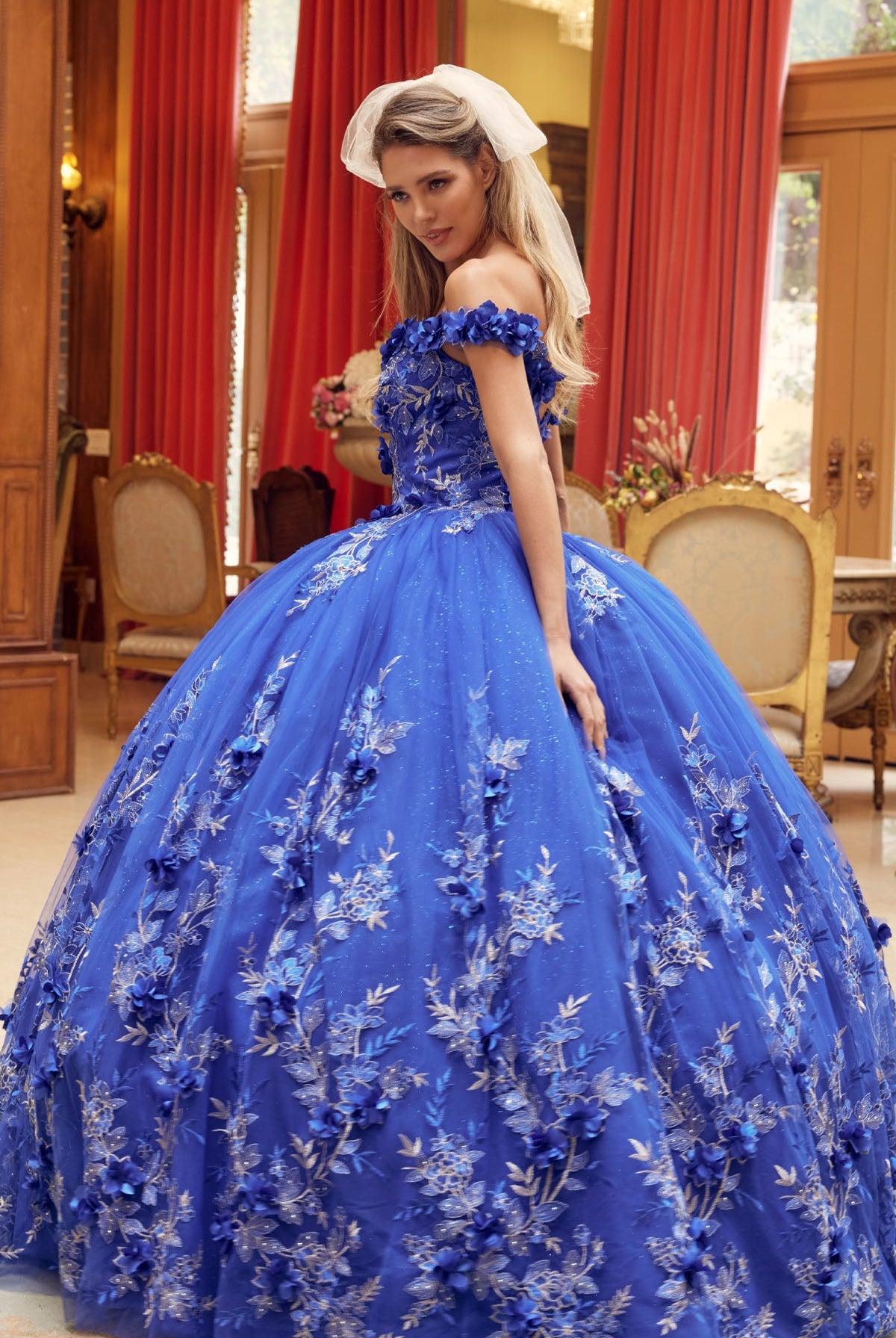 3D Floral Appliques With Off Shoulder Long Quinceanera Dress JT1447-Quinceanera Dress-smcfashion.com