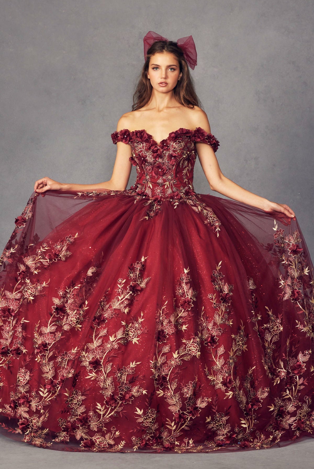 3D Floral Appliques With Off Shoulder Long Quinceanera Dress JT1447-Quinceanera Dress-smcfashion.com
