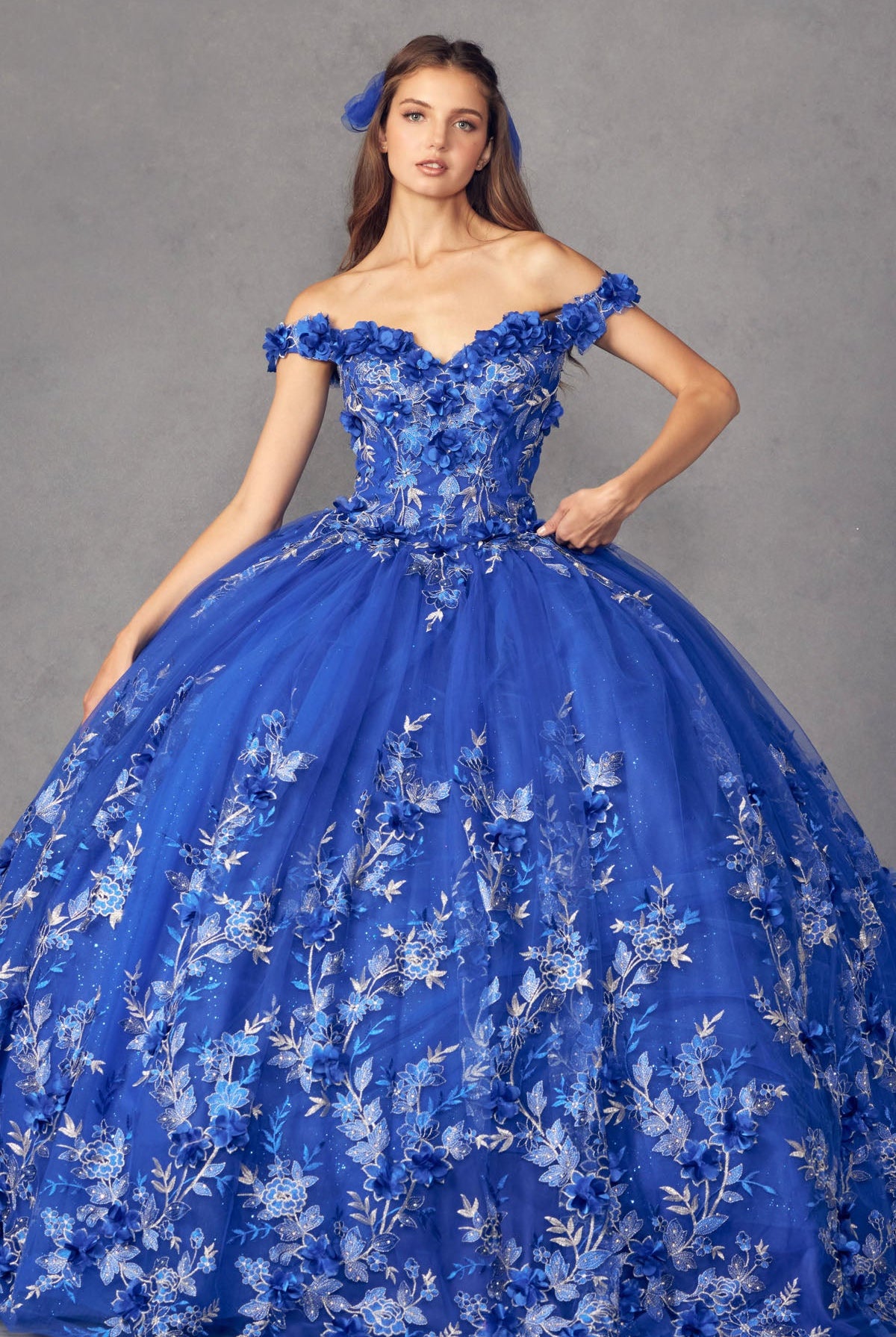 3D Floral Appliques With Off Shoulder Long Quinceanera Dress JT1447-Quinceanera Dress-smcfashion.com