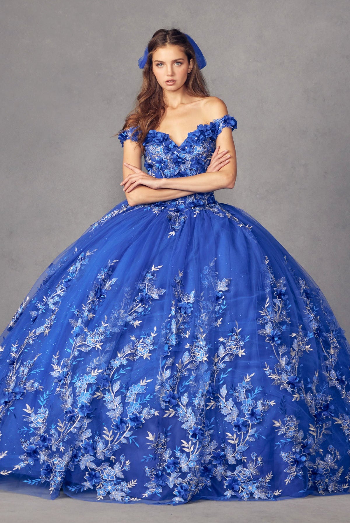 3D Floral Appliques With Off Shoulder Long Quinceanera Dress JT1447-Quinceanera Dress-smcfashion.com