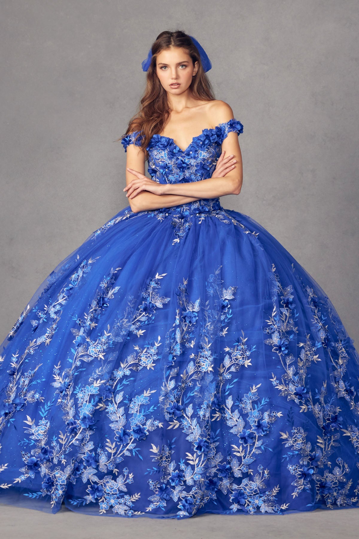 3D Floral Appliques With Off Shoulder Long Quinceanera Dress JT1447-Quinceanera Dress-smcfashion.com