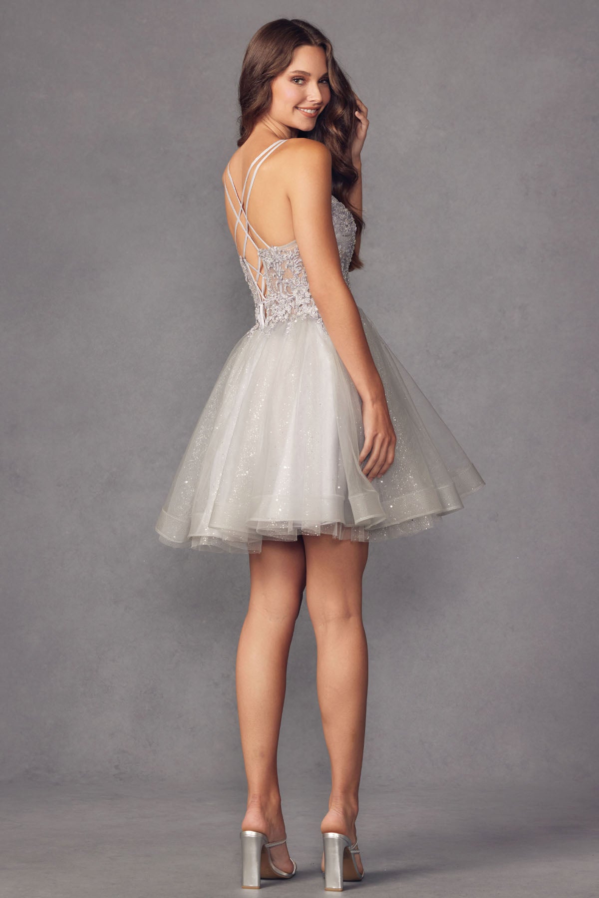 Glitter Tulle A-Line Embroidered Bodice Short Cocktail Dress JT883-Cocktail Dress-smcfashion.com