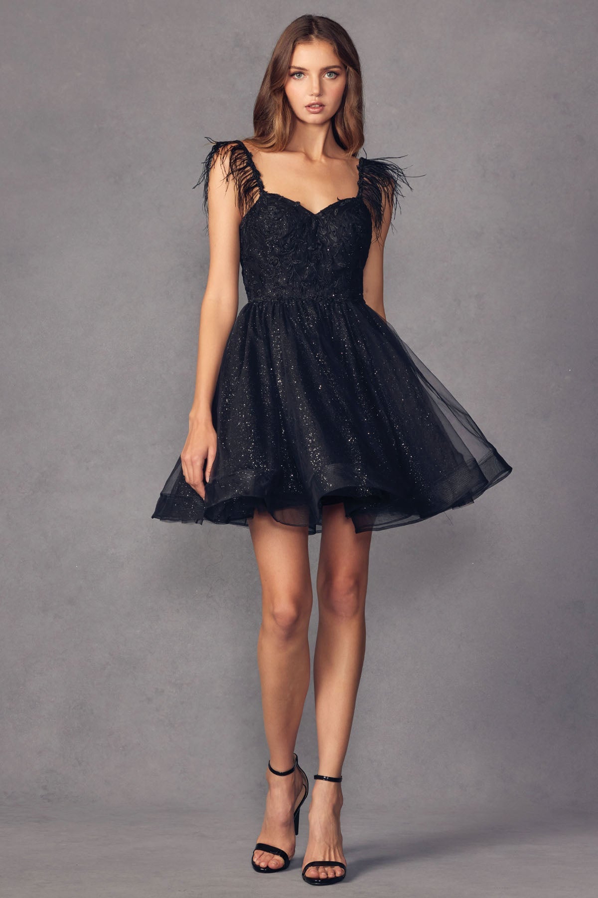 Feather Straps Sheer Bodice Short Cocktail & Homecoming Dress JT881-Cocktail Dress-smcfashion.com